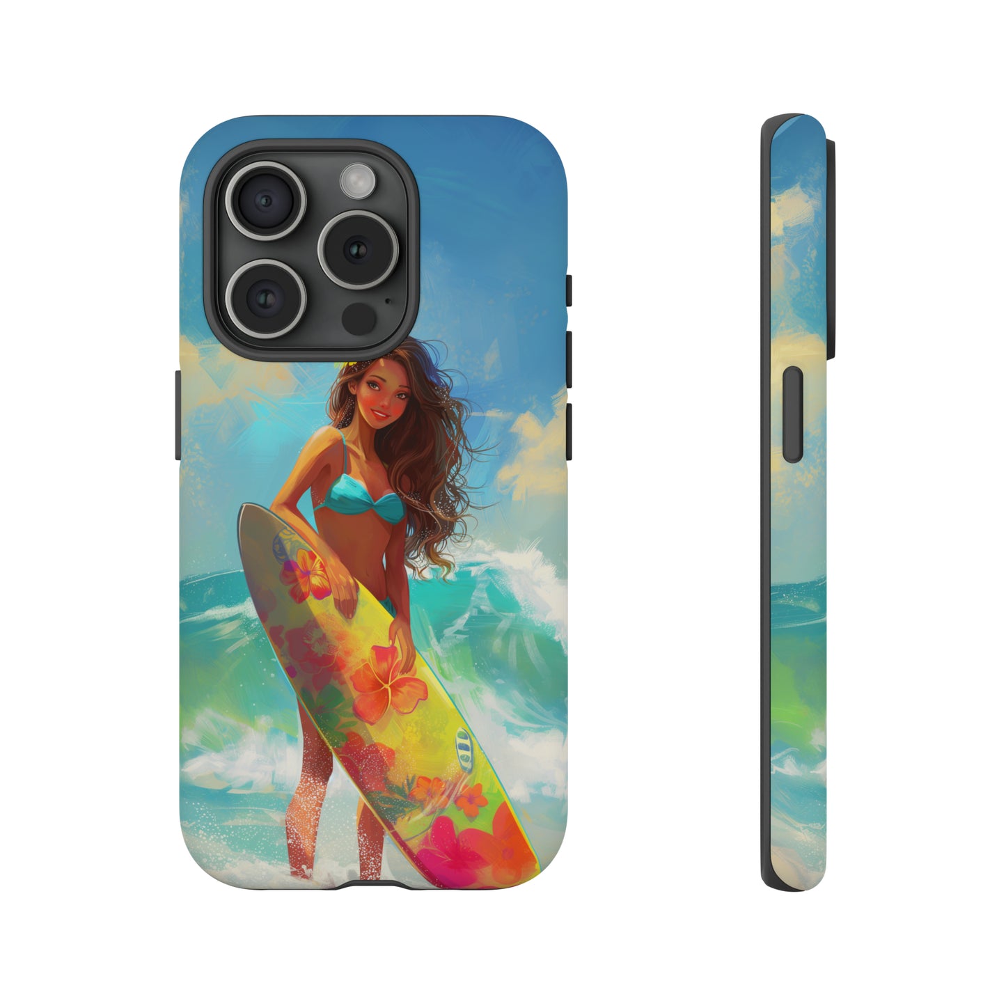Surfer Girl Hawaiian Phone Case, Tropical, Hibiscus, Wireless Compatible, Protective Cell Phone Case for iPhone, Samsung, Pixel phones