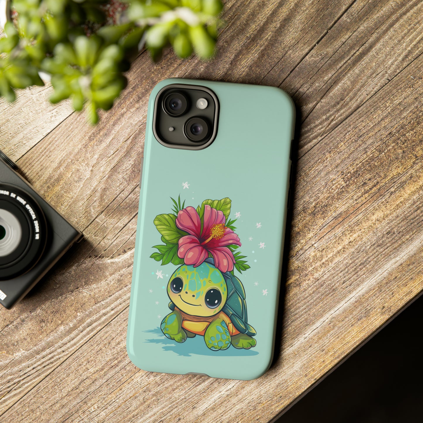 Cute Turtle Hawaiian Phone Case, Tropical, Hibiscus, Wireless Compatible, Protective Cell Phone Case for iPhone, Samsung, Pixel phones