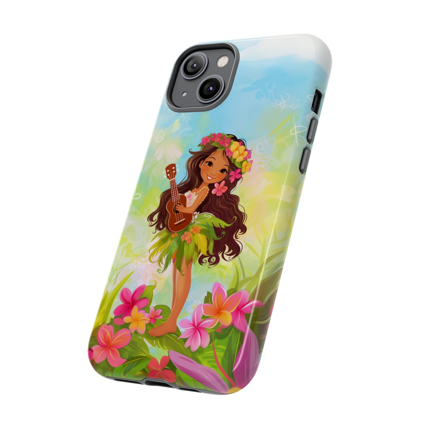 Cute Hula Girl Hawaiian Phone Case, Tropical, Hibiscus, Wireless Compatible, Protective Cell Phone Case for iPhone, Samsung, Pixel phones