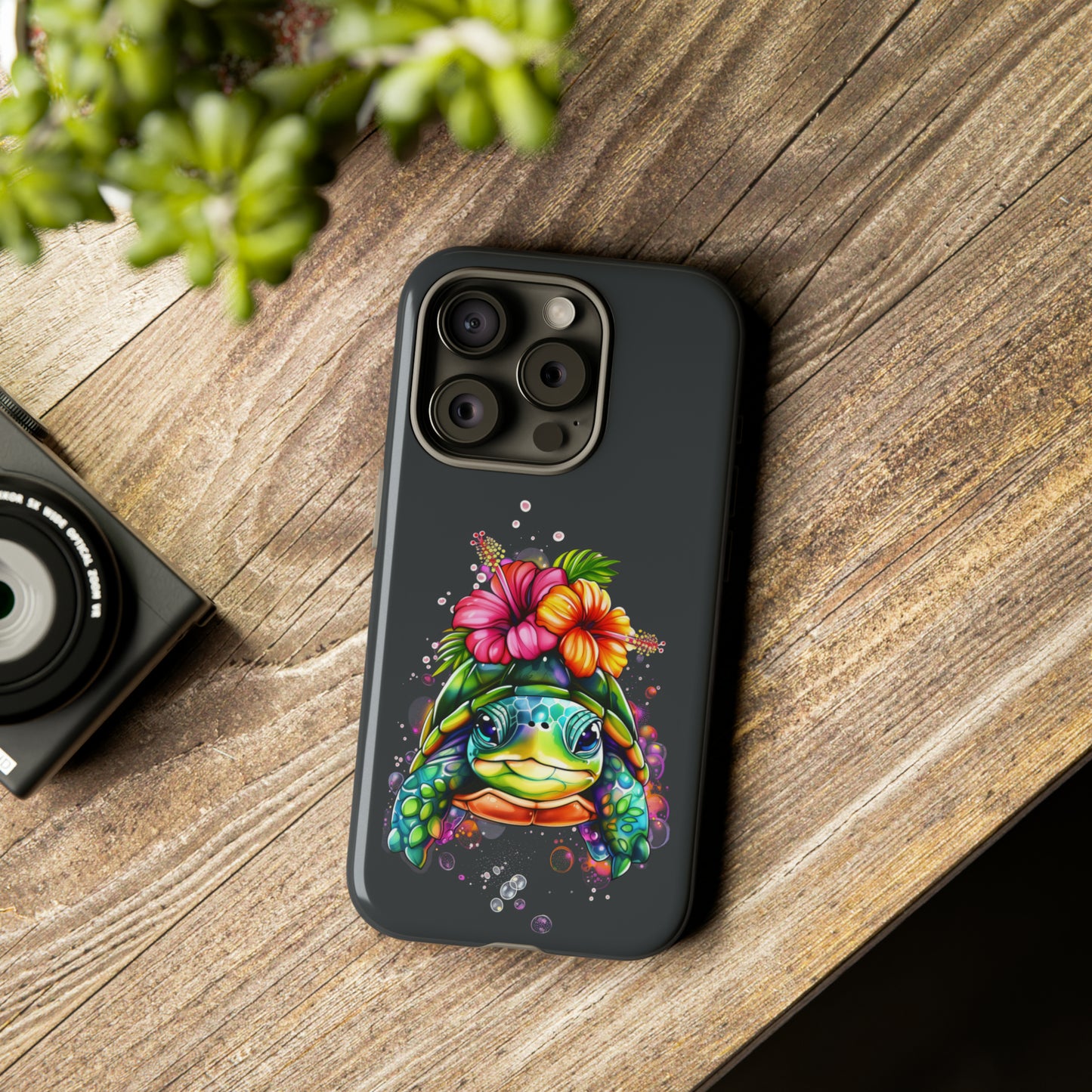 Color Splash Turtle Hawaiian Phone Case, Tropical, Hibiscus, Wireless Compatible, Protective Cell Phone Case for iPhone, Samsung, Pixel