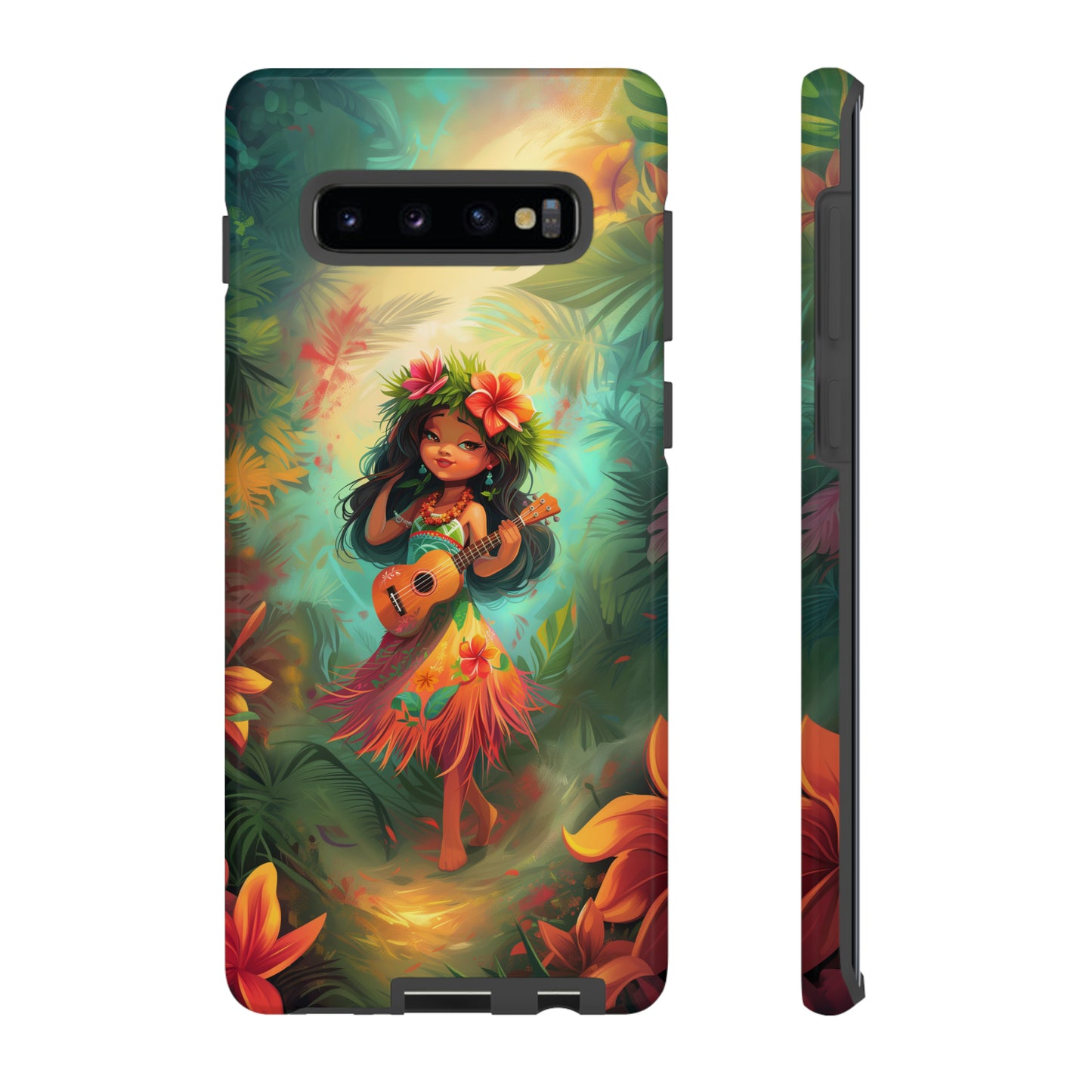 Cute Hula Girl Ukulele Hawaiian Phone Case, Tropical, Hibiscus, Wireless Compatible, Protective Cell Phone Case for iPhone, Samsung, Pixel