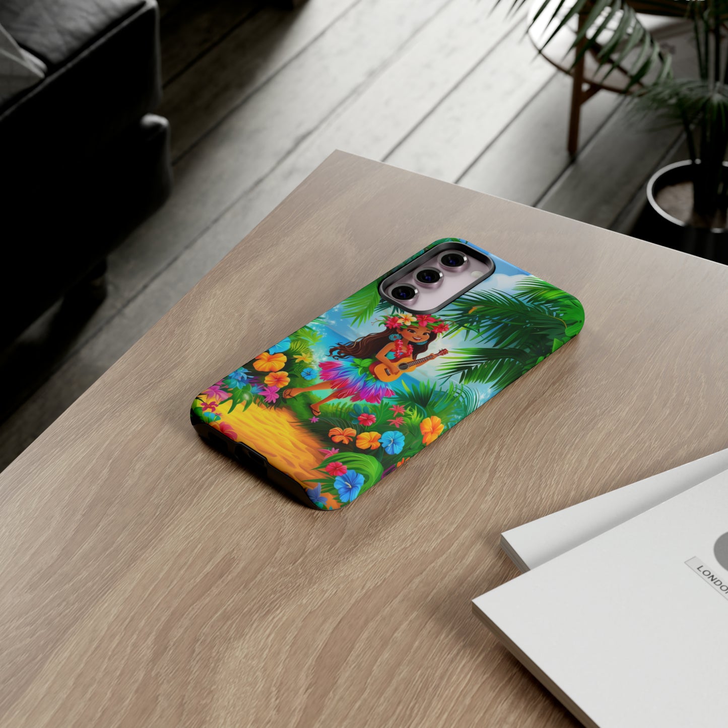 Hula Girl Ukulele Hawaiian Phone Case, Tropical, Hibiscus, Wireless Compatible, Protective Cell Phone Case for iPhone, Samsung, Pixel phones