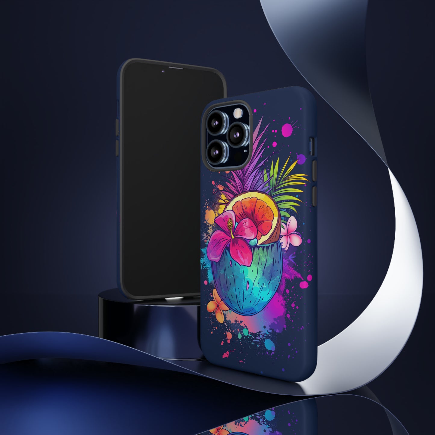 Coconut Dark Colorful Hawaiian Tropical Phone Case, Island Tropics, Wireless Compatible, Protective Cell Phone Case iPhone, Samsung, Pixel