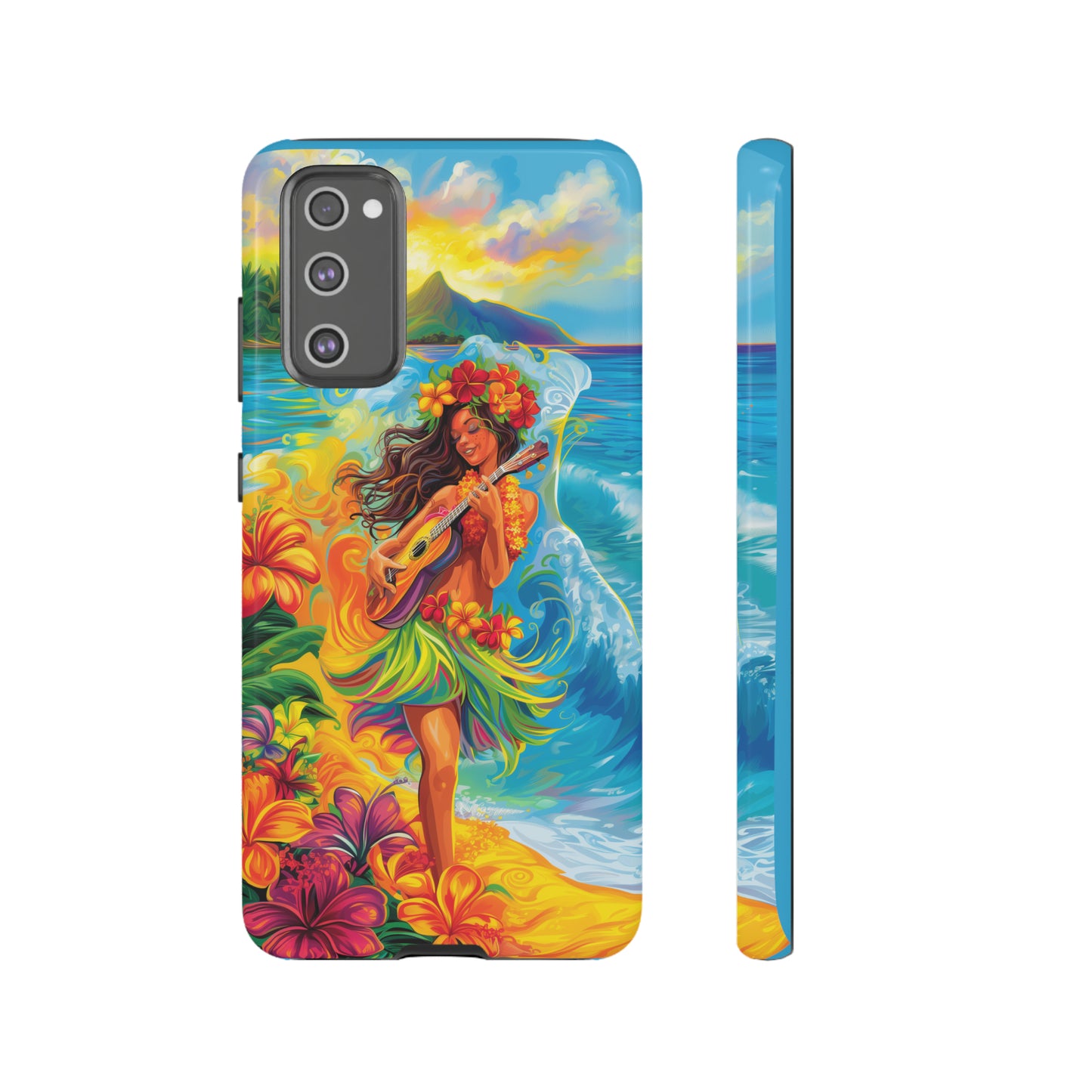 Ukulele Hula Girl Hawaiian Phone Case, Tropical, Hibiscus, Wireless Compatible, Protective Cell Phone Case for iPhone, Samsung, Pixel phones