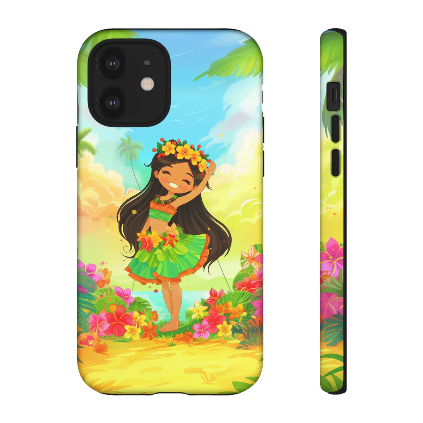 Cute Hula Girl Hawaiian Phone Case, Tropical, Hibiscus, Wireless Compatible, Protective Cell Phone Case for iPhone, Samsung, Pixel phones
