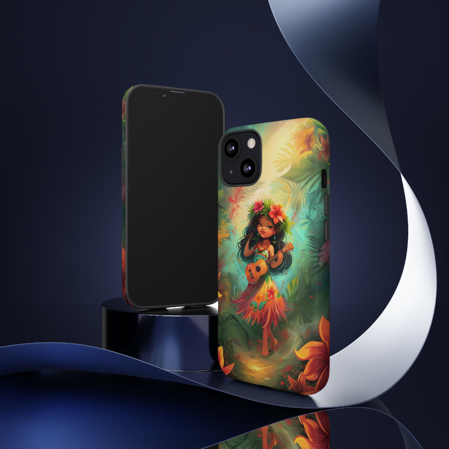 Cute Hula Girl Ukulele Hawaiian Phone Case, Tropical, Hibiscus, Wireless Compatible, Protective Cell Phone Case for iPhone, Samsung, Pixel