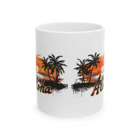 Aloha Sunset Orange Hawaiian Ceramic Mug 11oz, Hawaii Mug, HI Mug, Aloha Mug, 808 Mug, Island Mug, Tropical Mug, Coffee Mug