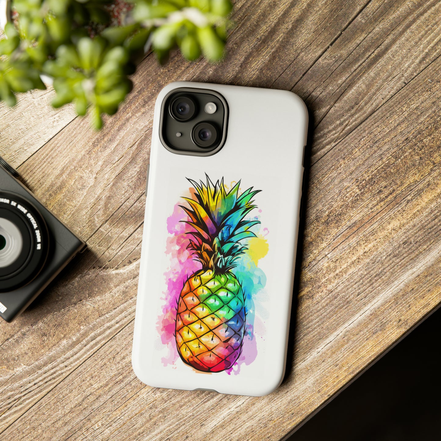 Color Splash Pineapple Hawaiian Phone Case, Tropical, Hibiscus, Wireless Compatible, Protective Cell Phone Case for iPhone, Samsung, Pixel