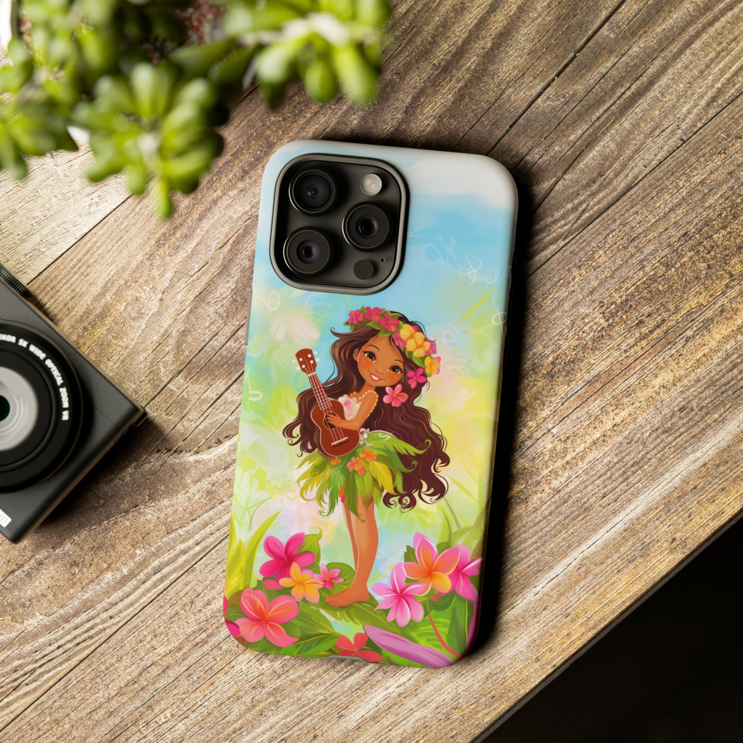 Cute Hula Girl Hawaiian Phone Case, Tropical, Hibiscus, Wireless Compatible, Protective Cell Phone Case for iPhone, Samsung, Pixel phones