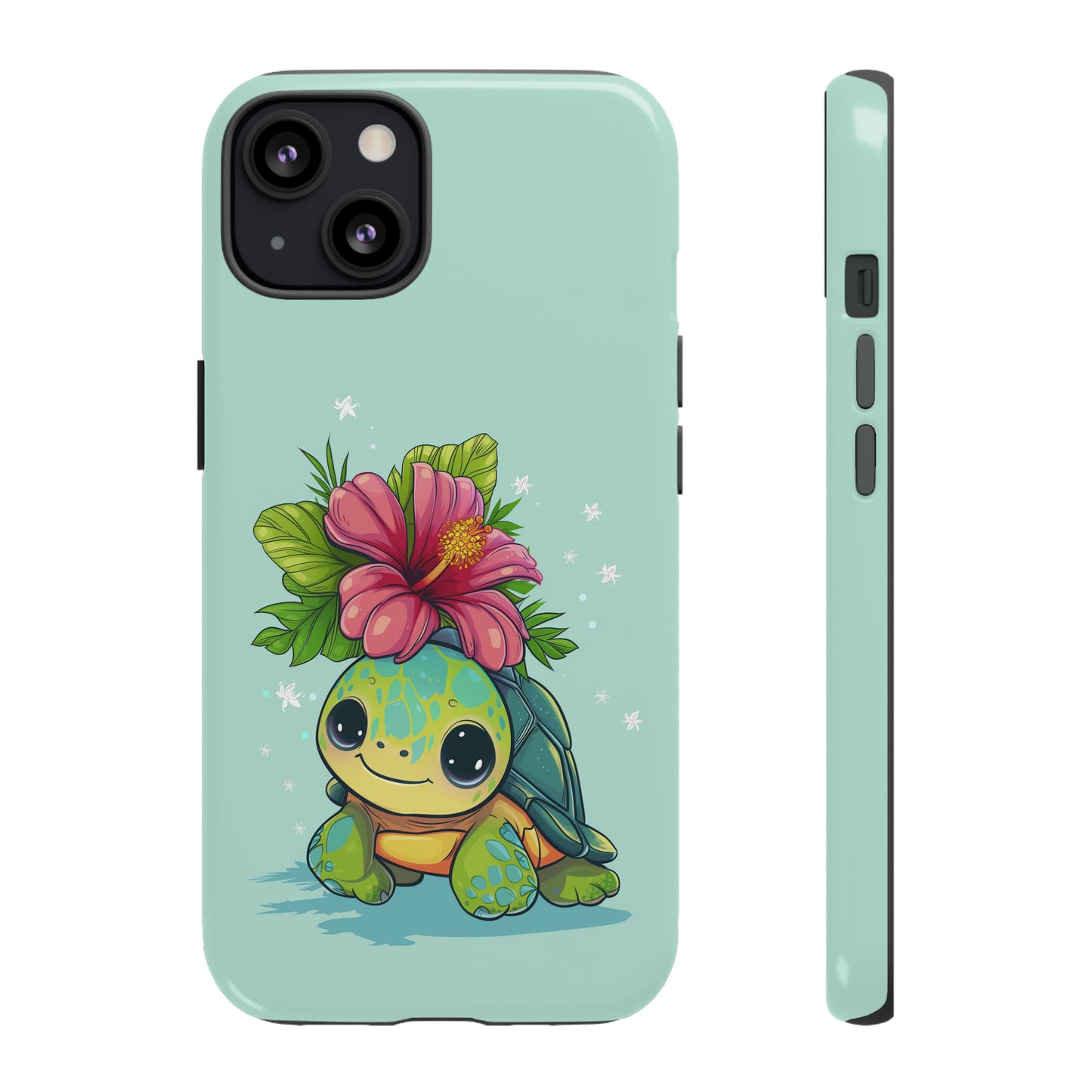 Cute Turtle Hawaiian Phone Case, Tropical, Hibiscus, Wireless Compatible, Protective Cell Phone Case for iPhone, Samsung, Pixel phones