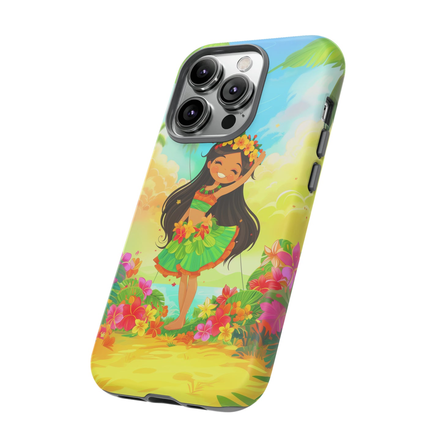 Cute Hula Girl Hawaiian Phone Case, Tropical, Hibiscus, Wireless Compatible, Protective Cell Phone Case for iPhone, Samsung, Pixel phones