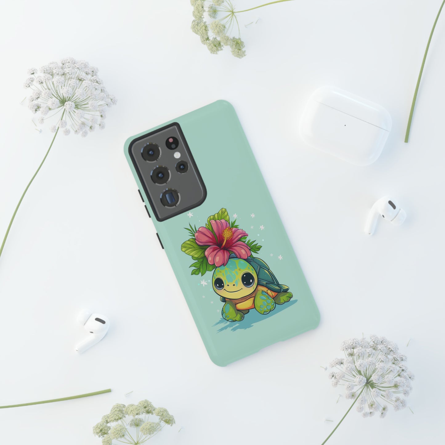 Cute Turtle Hawaiian Phone Case, Tropical, Hibiscus, Wireless Compatible, Protective Cell Phone Case for iPhone, Samsung, Pixel phones