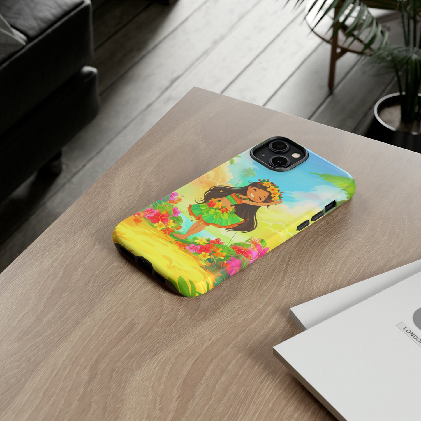 Cute Hula Girl Hawaiian Phone Case, Tropical, Hibiscus, Wireless Compatible, Protective Cell Phone Case for iPhone, Samsung, Pixel phones