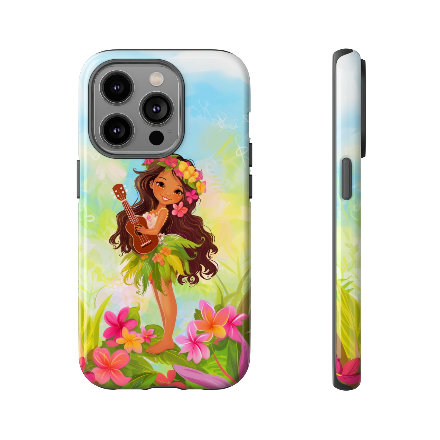 Cute Hula Girl Hawaiian Phone Case, Tropical, Hibiscus, Wireless Compatible, Protective Cell Phone Case for iPhone, Samsung, Pixel phones