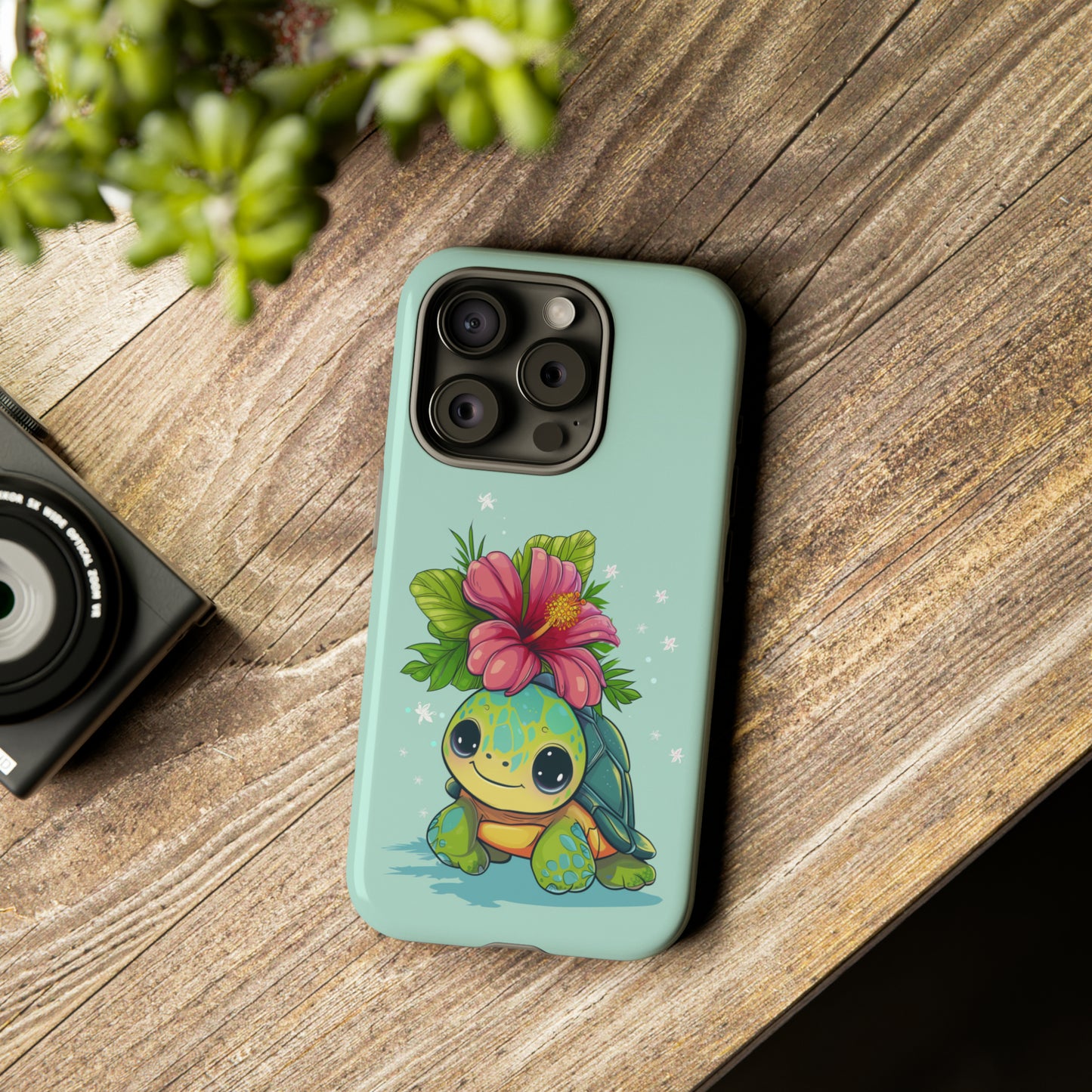 Cute Turtle Hawaiian Phone Case, Tropical, Hibiscus, Wireless Compatible, Protective Cell Phone Case for iPhone, Samsung, Pixel phones