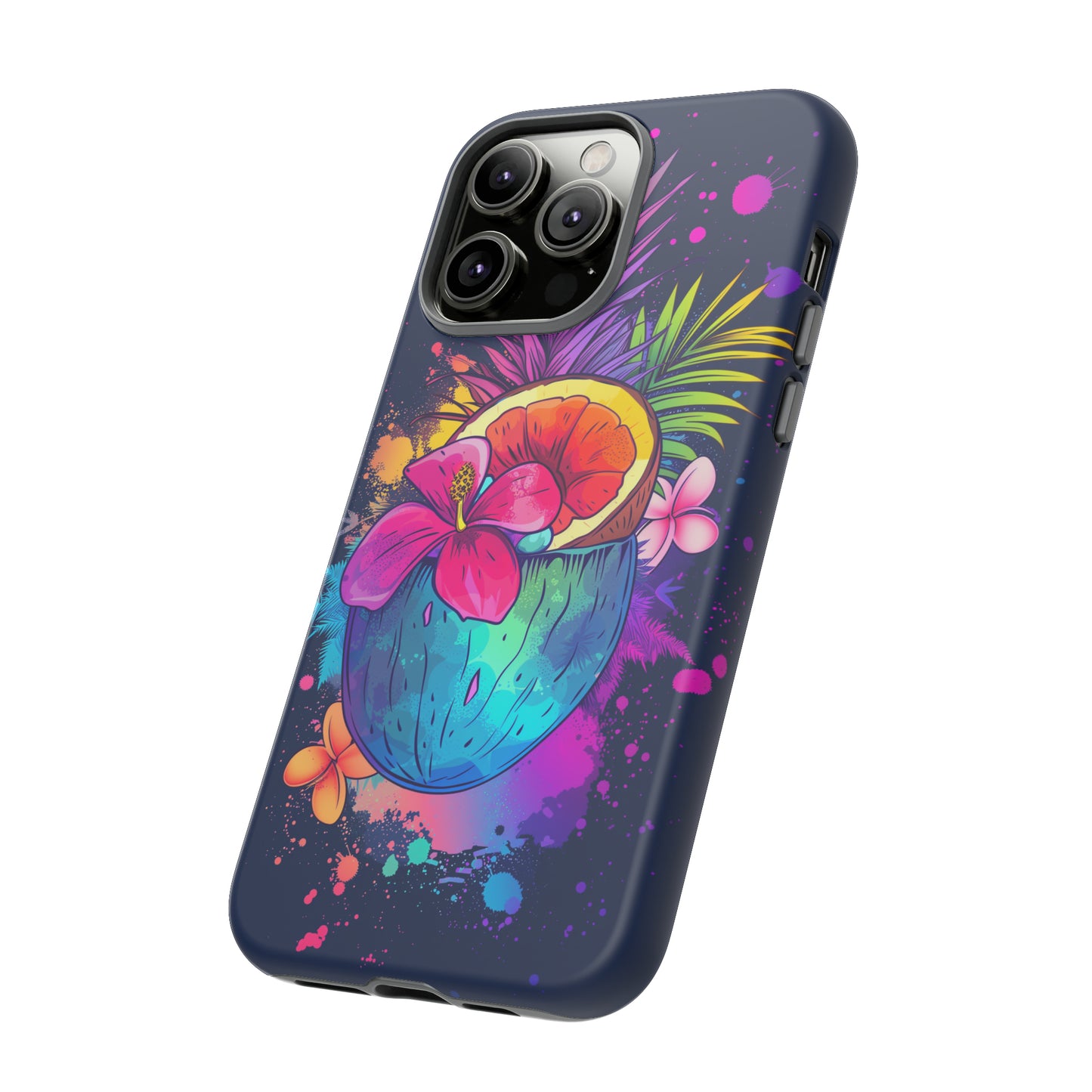 Coconut Dark Colorful Hawaiian Tropical Phone Case, Island Tropics, Wireless Compatible, Protective Cell Phone Case iPhone, Samsung, Pixel