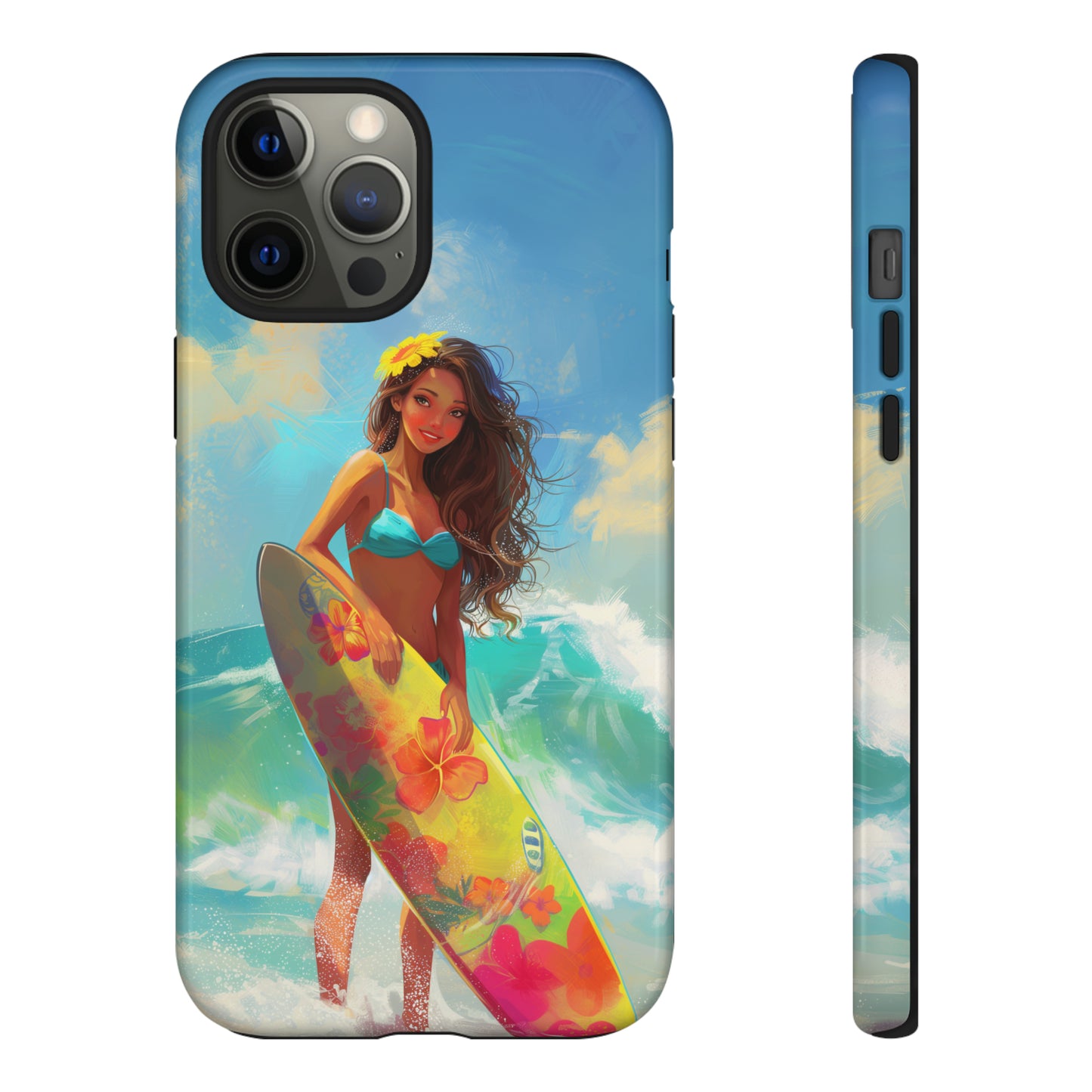 Surfer Girl Hawaiian Phone Case, Tropical, Hibiscus, Wireless Compatible, Protective Cell Phone Case for iPhone, Samsung, Pixel phones