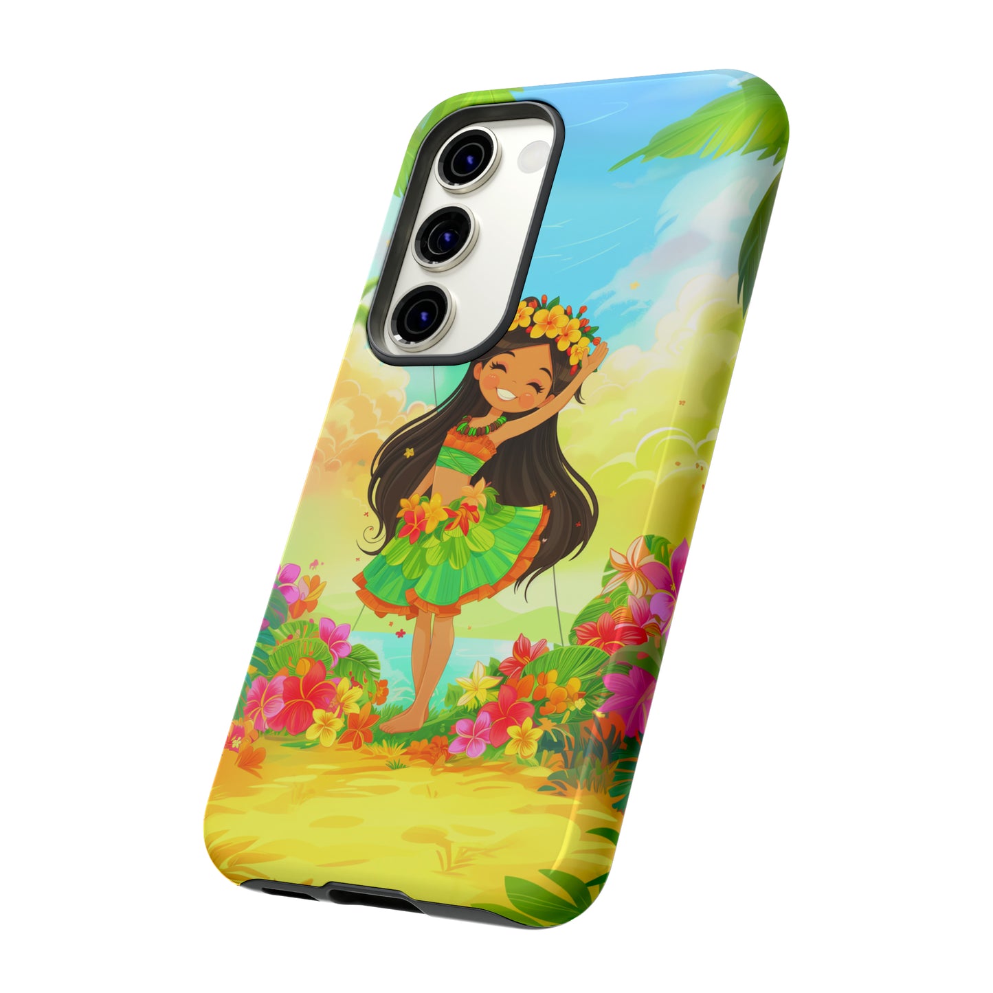 Cute Hula Girl Hawaiian Phone Case, Tropical, Hibiscus, Wireless Compatible, Protective Cell Phone Case for iPhone, Samsung, Pixel phones