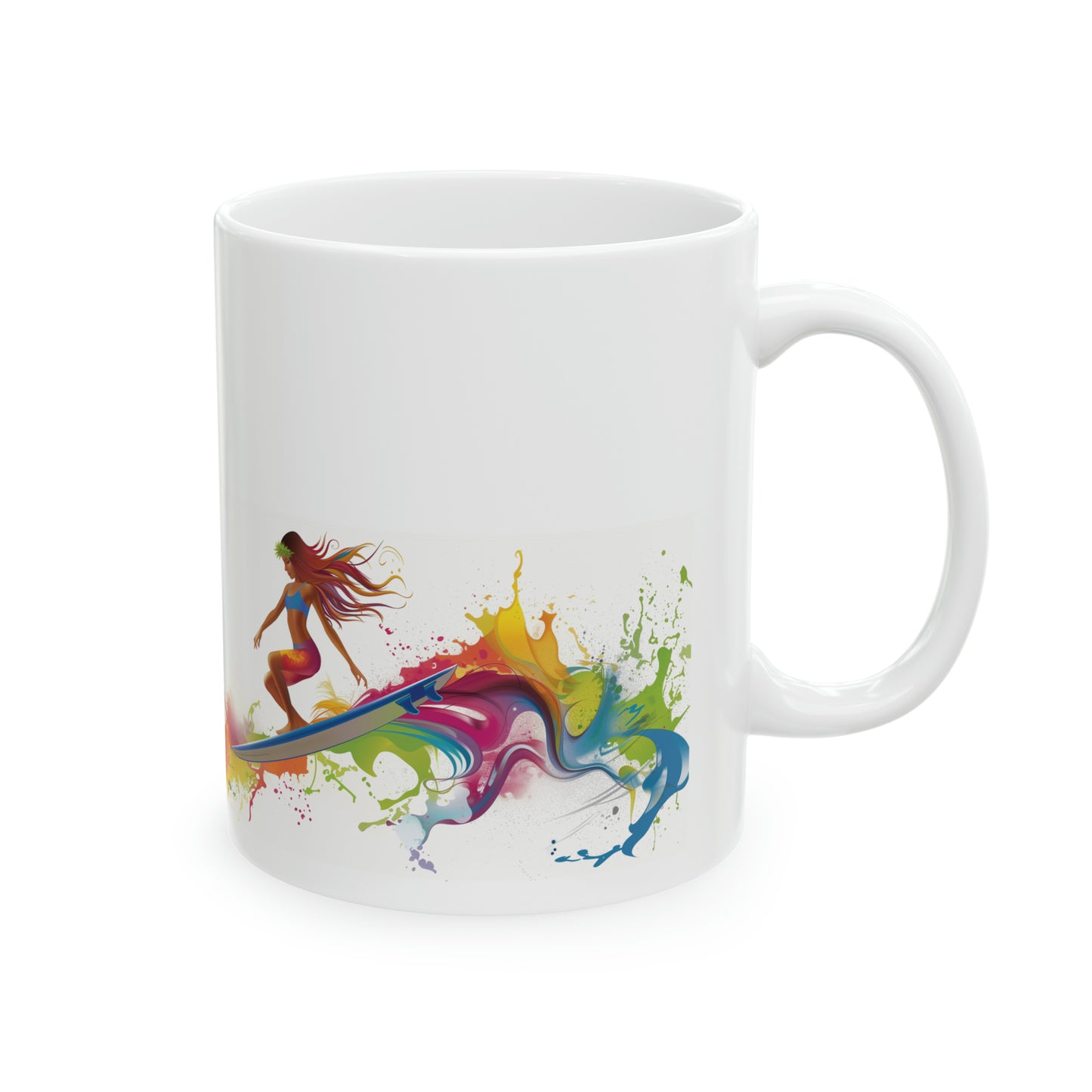 Surfer Girl Walking Board Colorful Hawaiian Ceramic Mug 11oz, Hawaii Mug, HI Mug, Aloha Mug, 808 Mug, Island Mug, Tropical Mug, Coffee Mug