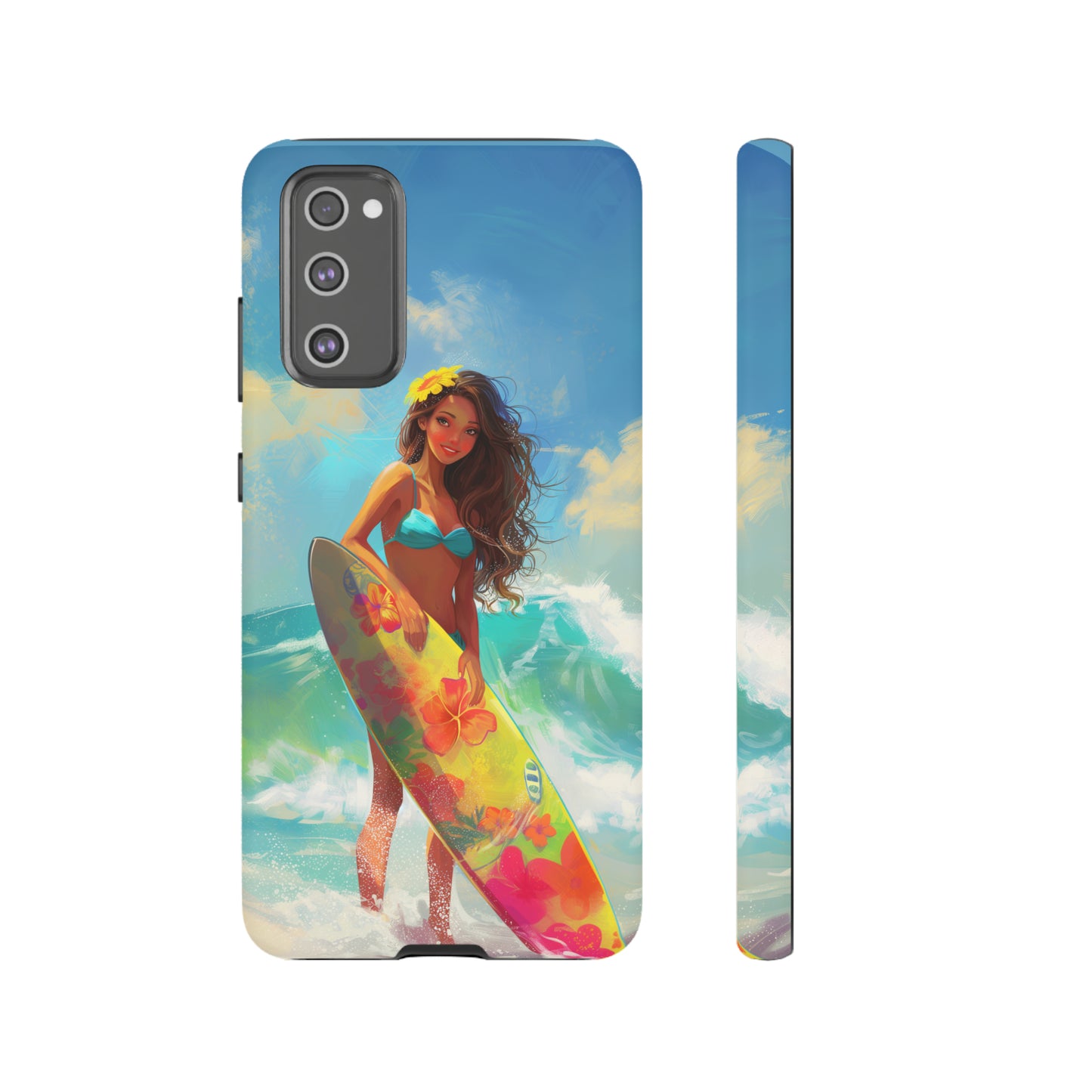 Surfer Girl Hawaiian Phone Case, Tropical, Hibiscus, Wireless Compatible, Protective Cell Phone Case for iPhone, Samsung, Pixel phones