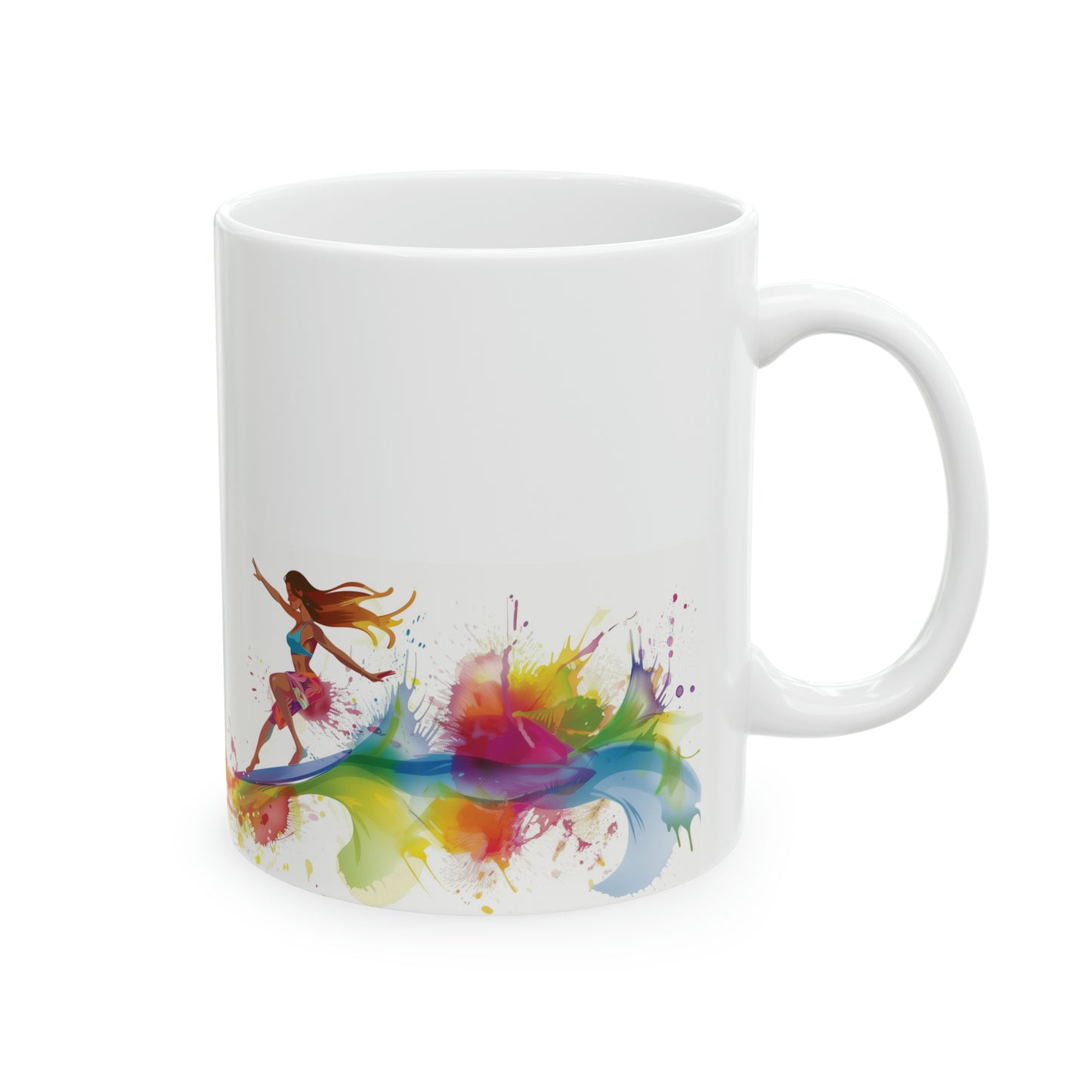 Surfer Girl Wahine Rainbow Colorful Hawaiian Ceramic Mug 11oz, Hawaii Mug, HI Mug, Aloha Mug, 808 Mug, Island Mug, Tropical Mug, Coffee Mug