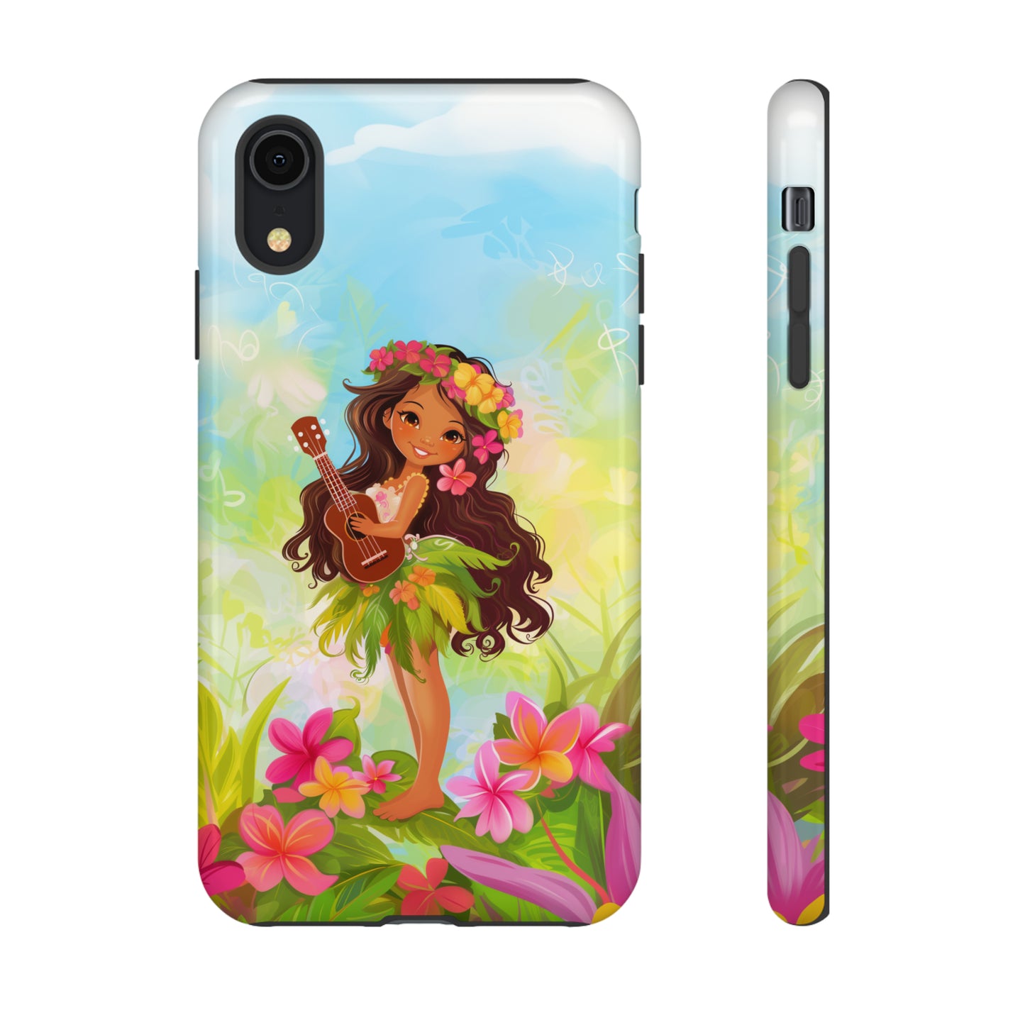 Cute Hula Girl Hawaiian Phone Case, Tropical, Hibiscus, Wireless Compatible, Protective Cell Phone Case for iPhone, Samsung, Pixel phones