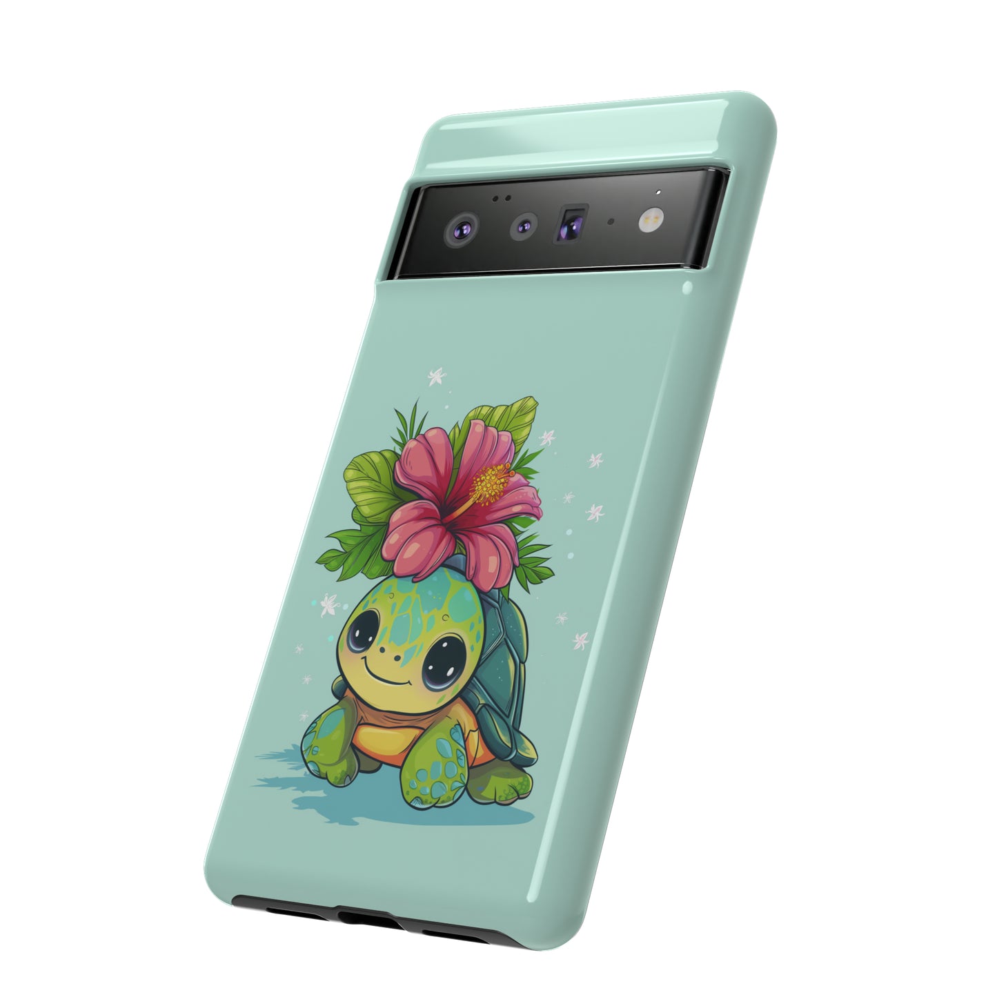Cute Turtle Hawaiian Phone Case, Tropical, Hibiscus, Wireless Compatible, Protective Cell Phone Case for iPhone, Samsung, Pixel phones