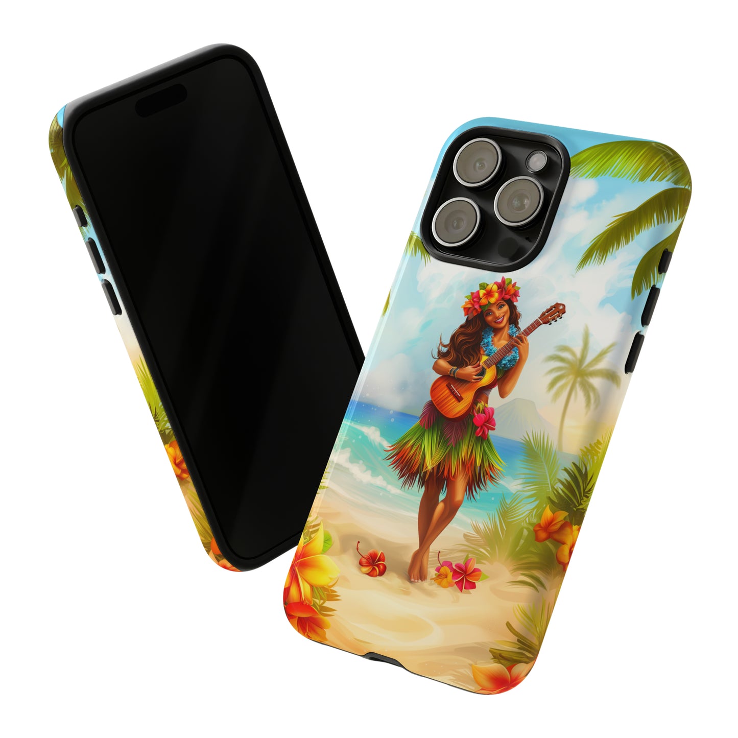 Hula Girl Guitar Hawaiian Phone Case, Tropical, Hibiscus, Wireless Compatible, Protective Cell Phone Case for iPhone, Samsung, Pixel phones