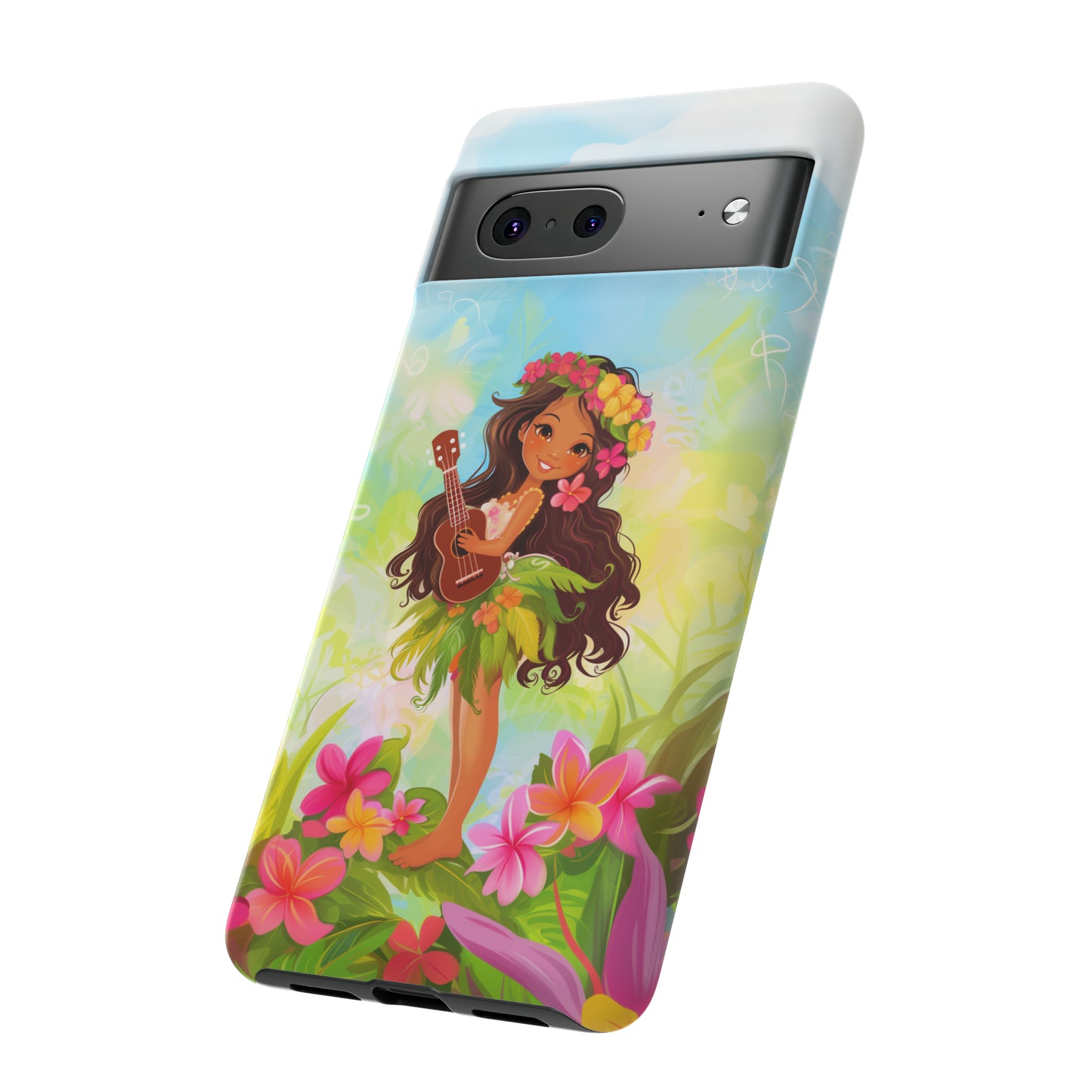 Cute Hula Girl Hawaiian Phone Case, Tropical, Hibiscus, Wireless Compatible, Protective Cell Phone Case for iPhone, Samsung, Pixel phones