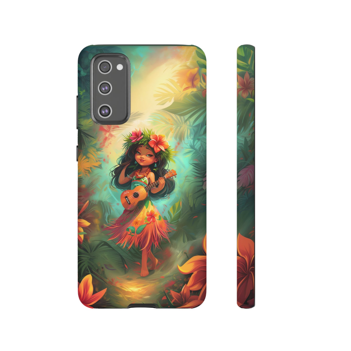 Cute Hula Girl Ukulele Hawaiian Phone Case, Tropical, Hibiscus, Wireless Compatible, Protective Cell Phone Case for iPhone, Samsung, Pixel