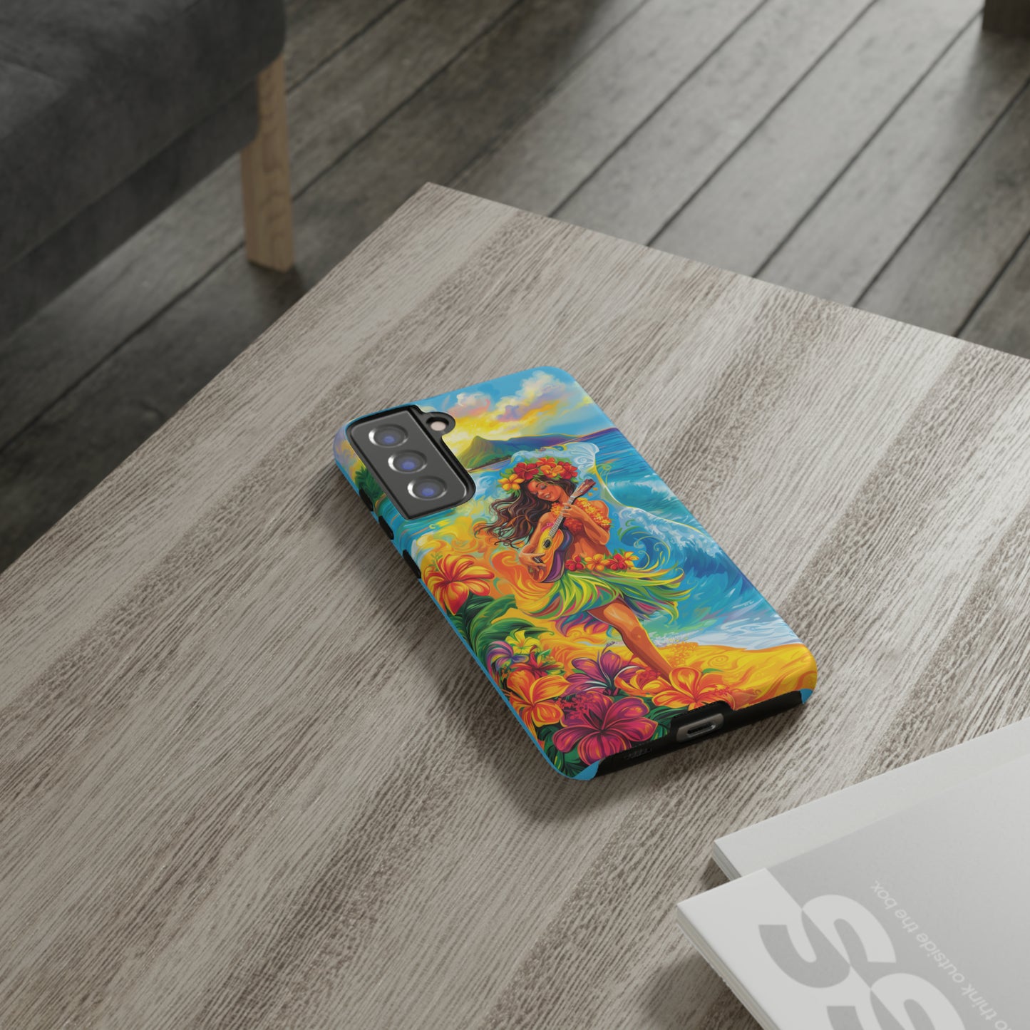 Ukulele Hula Girl Hawaiian Phone Case, Tropical, Hibiscus, Wireless Compatible, Protective Cell Phone Case for iPhone, Samsung, Pixel phones