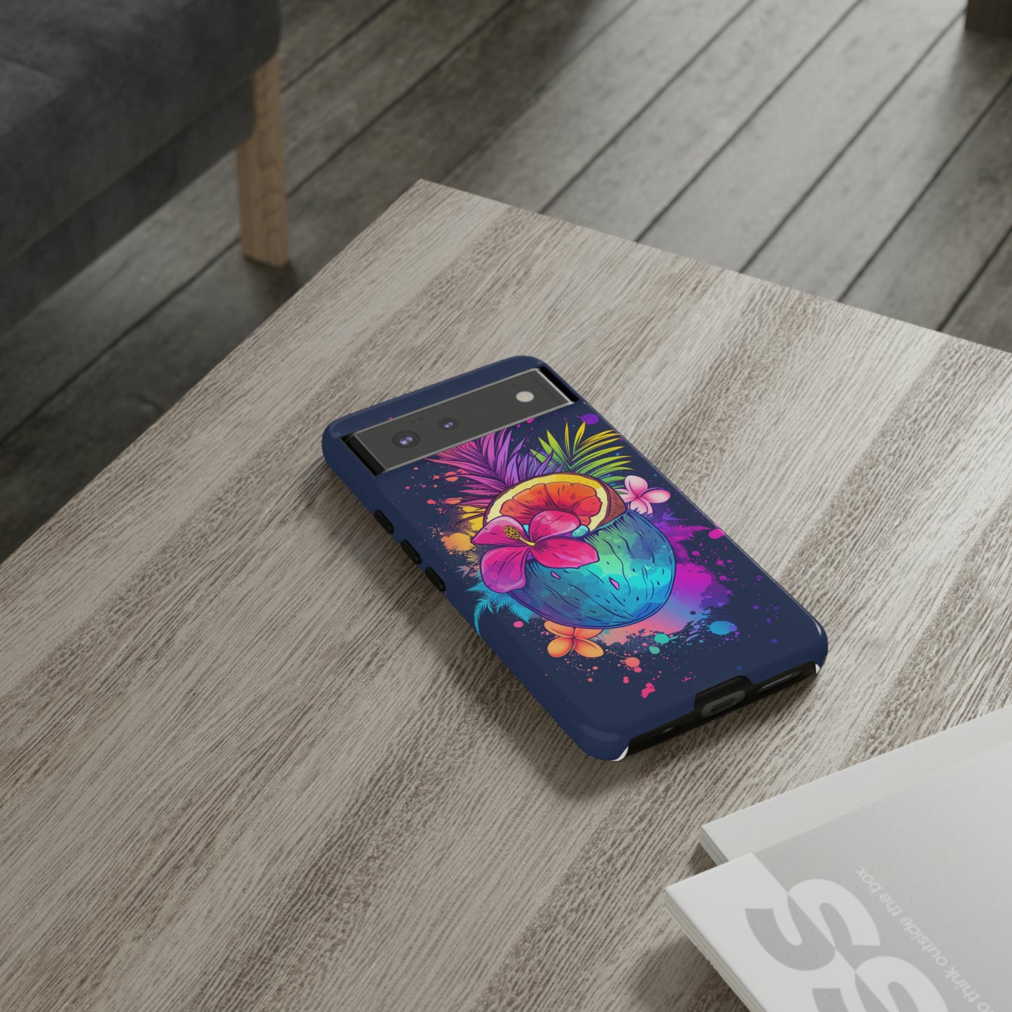 Coconut Dark Colorful Hawaiian Tropical Phone Case, Island Tropics, Wireless Compatible, Protective Cell Phone Case iPhone, Samsung, Pixel