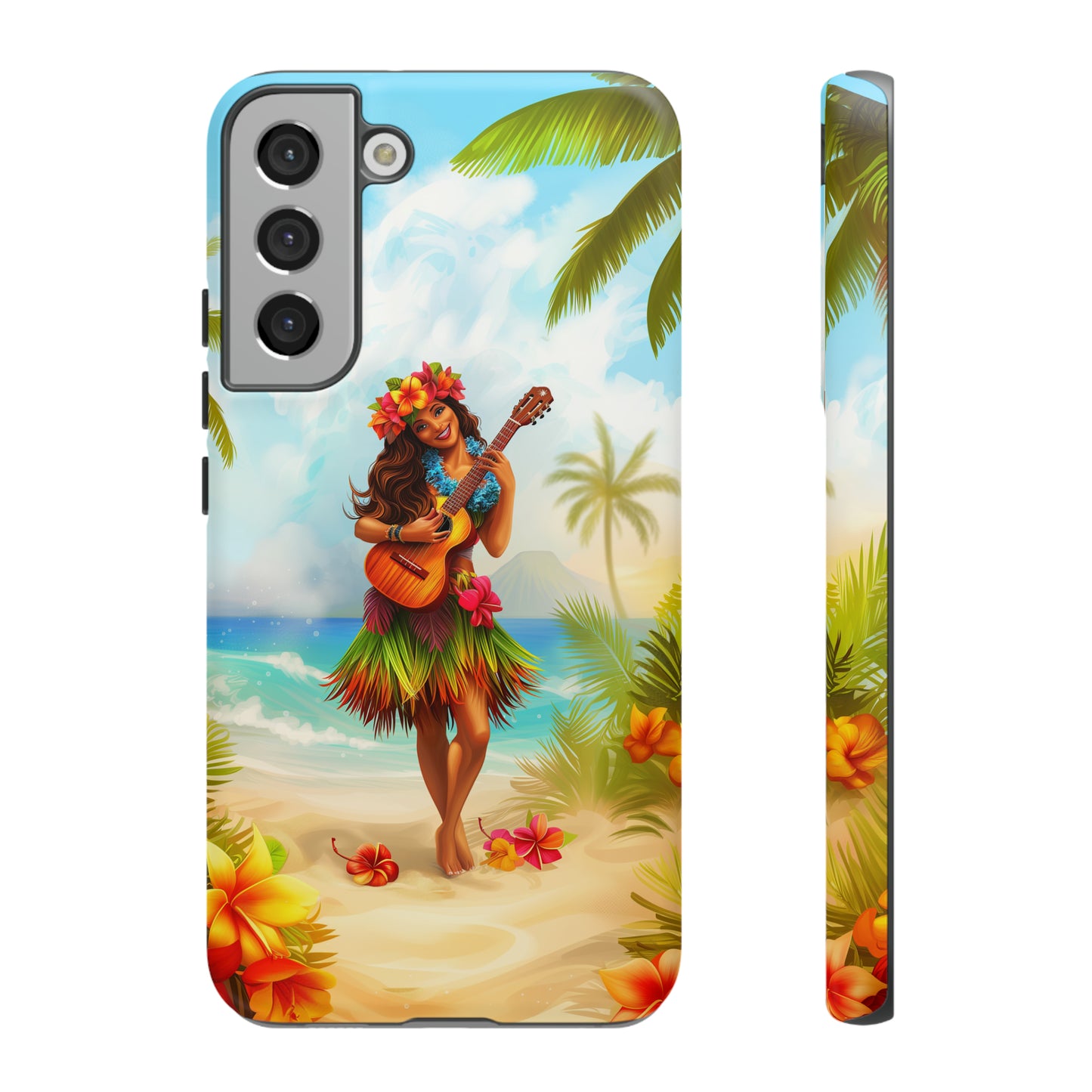 Hula Girl Guitar Hawaiian Phone Case, Tropical, Hibiscus, Wireless Compatible, Protective Cell Phone Case for iPhone, Samsung, Pixel phones