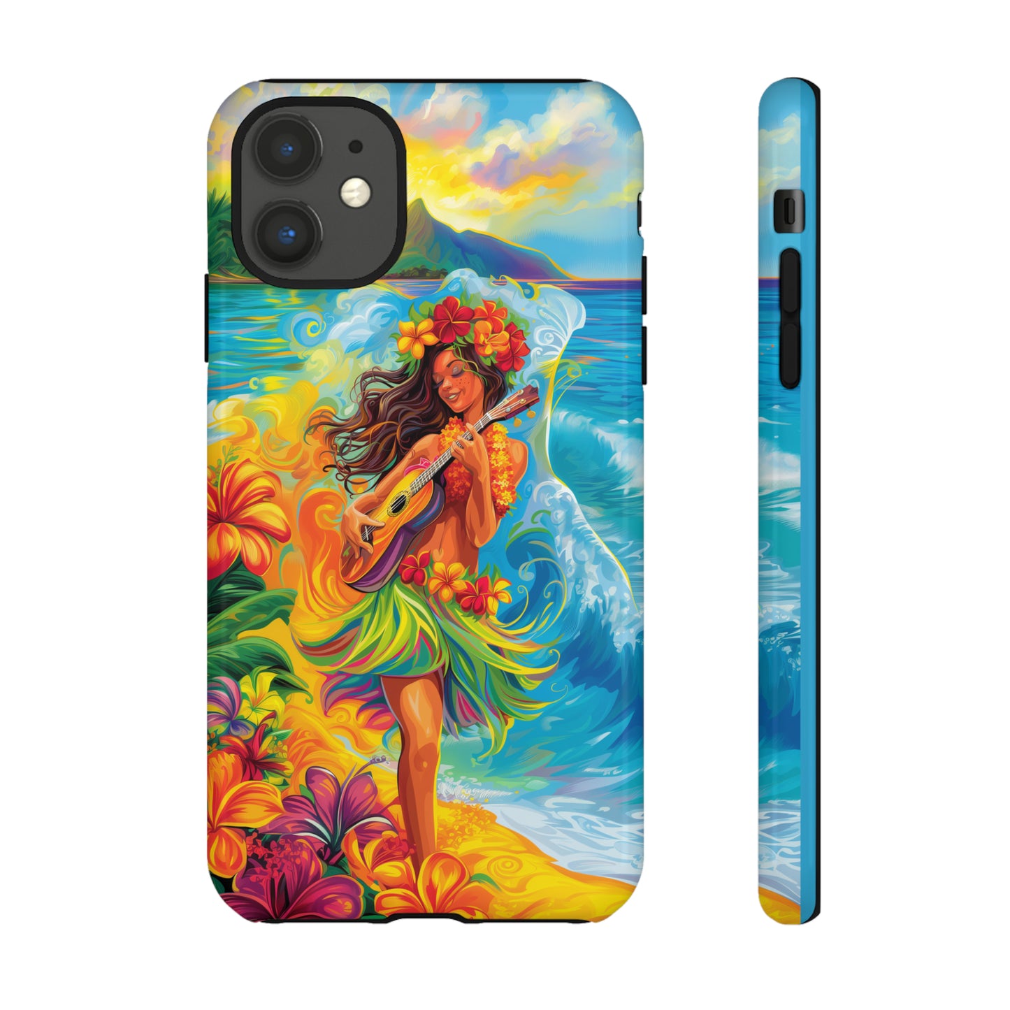 Ukulele Hula Girl Hawaiian Phone Case, Tropical, Hibiscus, Wireless Compatible, Protective Cell Phone Case for iPhone, Samsung, Pixel phones