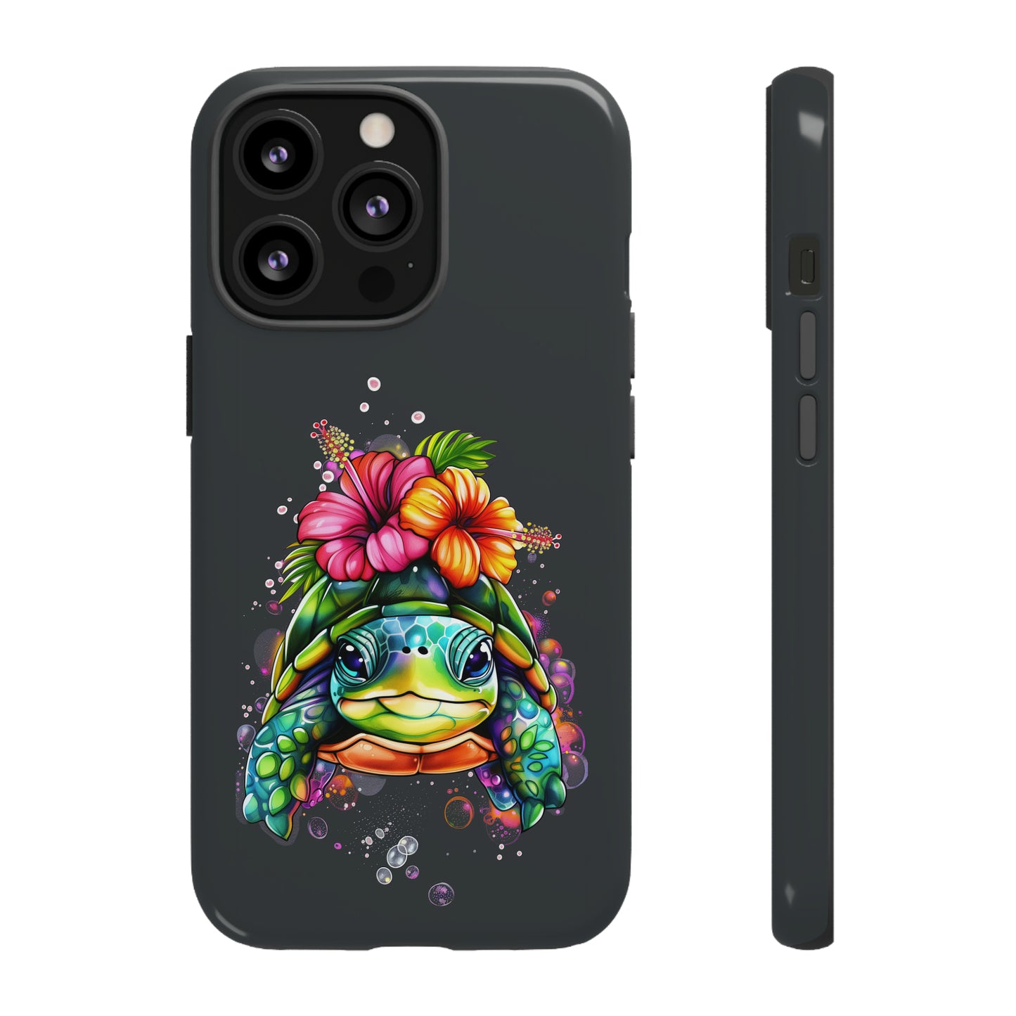 Color Splash Turtle Hawaiian Phone Case, Tropical, Hibiscus, Wireless Compatible, Protective Cell Phone Case for iPhone, Samsung, Pixel