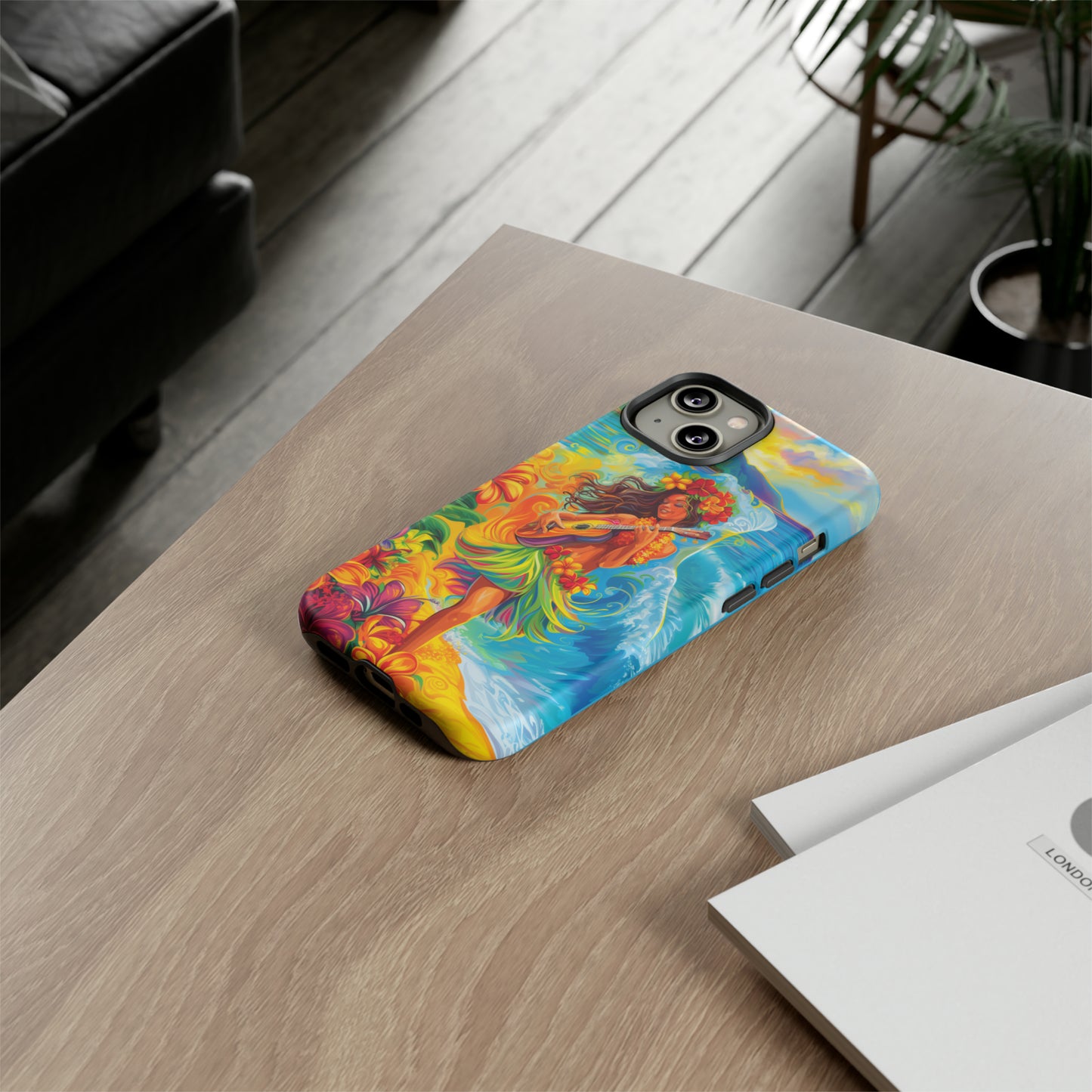 Ukulele Hula Girl Hawaiian Phone Case, Tropical, Hibiscus, Wireless Compatible, Protective Cell Phone Case for iPhone, Samsung, Pixel phones