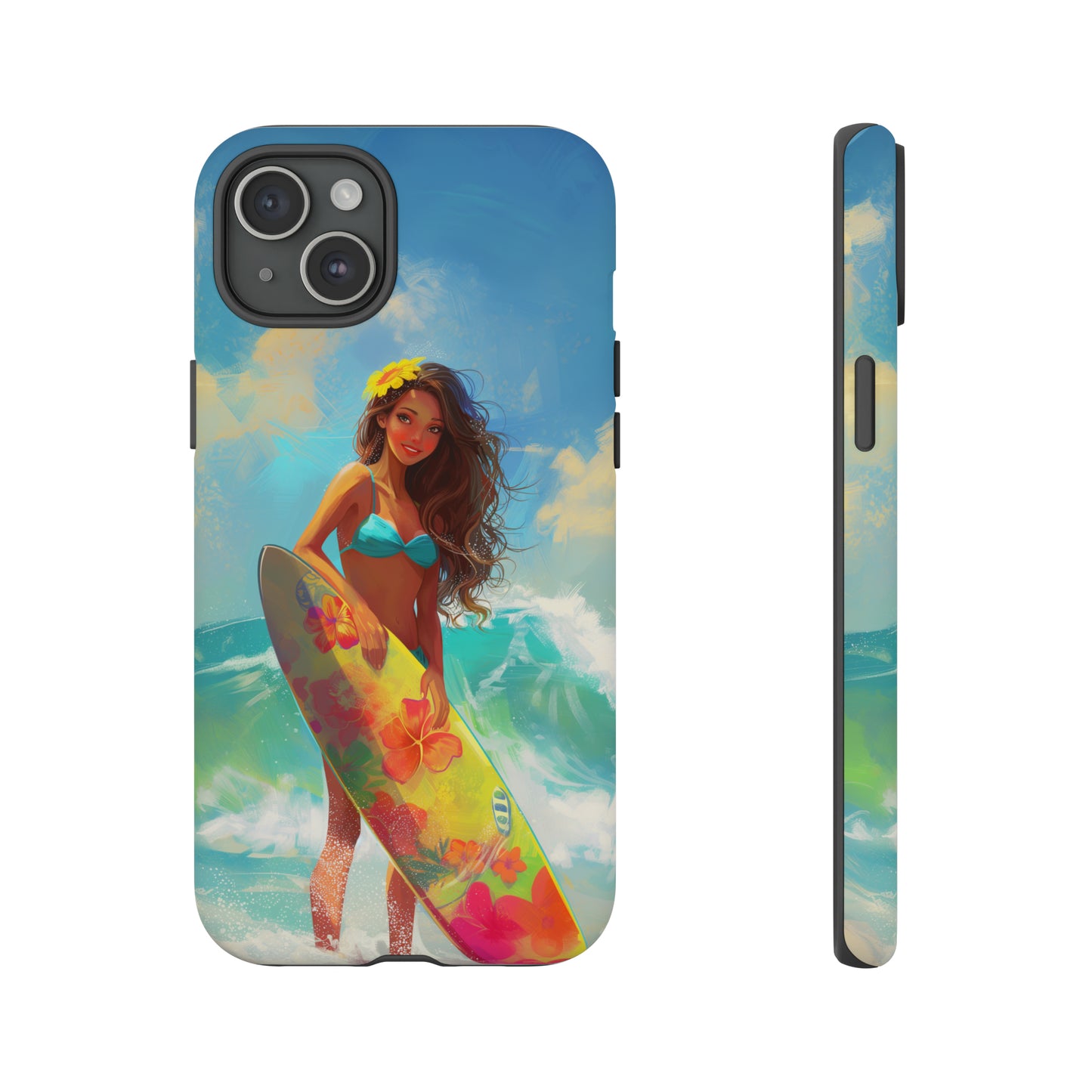 Surfer Girl Hawaiian Phone Case, Tropical, Hibiscus, Wireless Compatible, Protective Cell Phone Case for iPhone, Samsung, Pixel phones