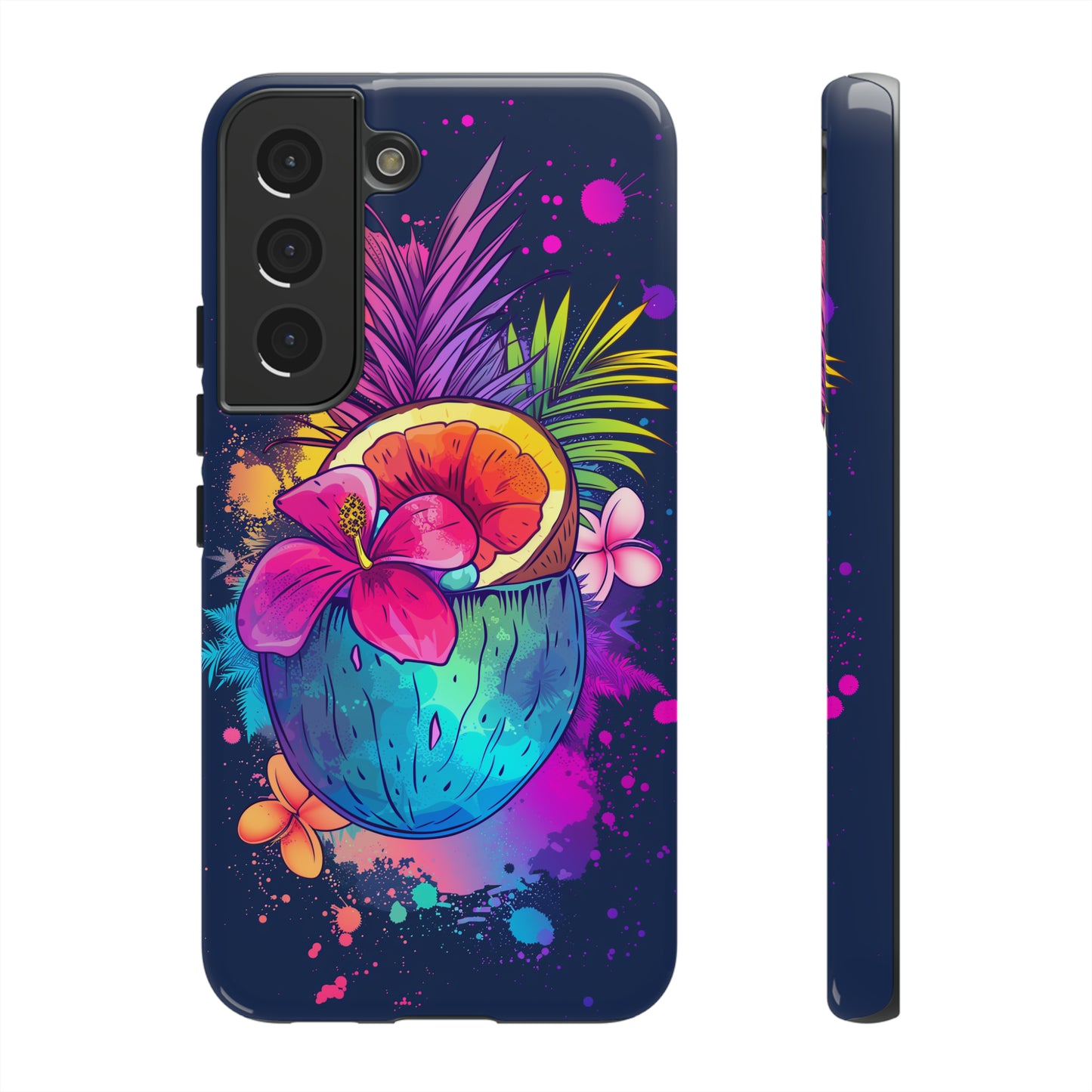 Coconut Dark Colorful Hawaiian Tropical Phone Case, Island Tropics, Wireless Compatible, Protective Cell Phone Case iPhone, Samsung, Pixel