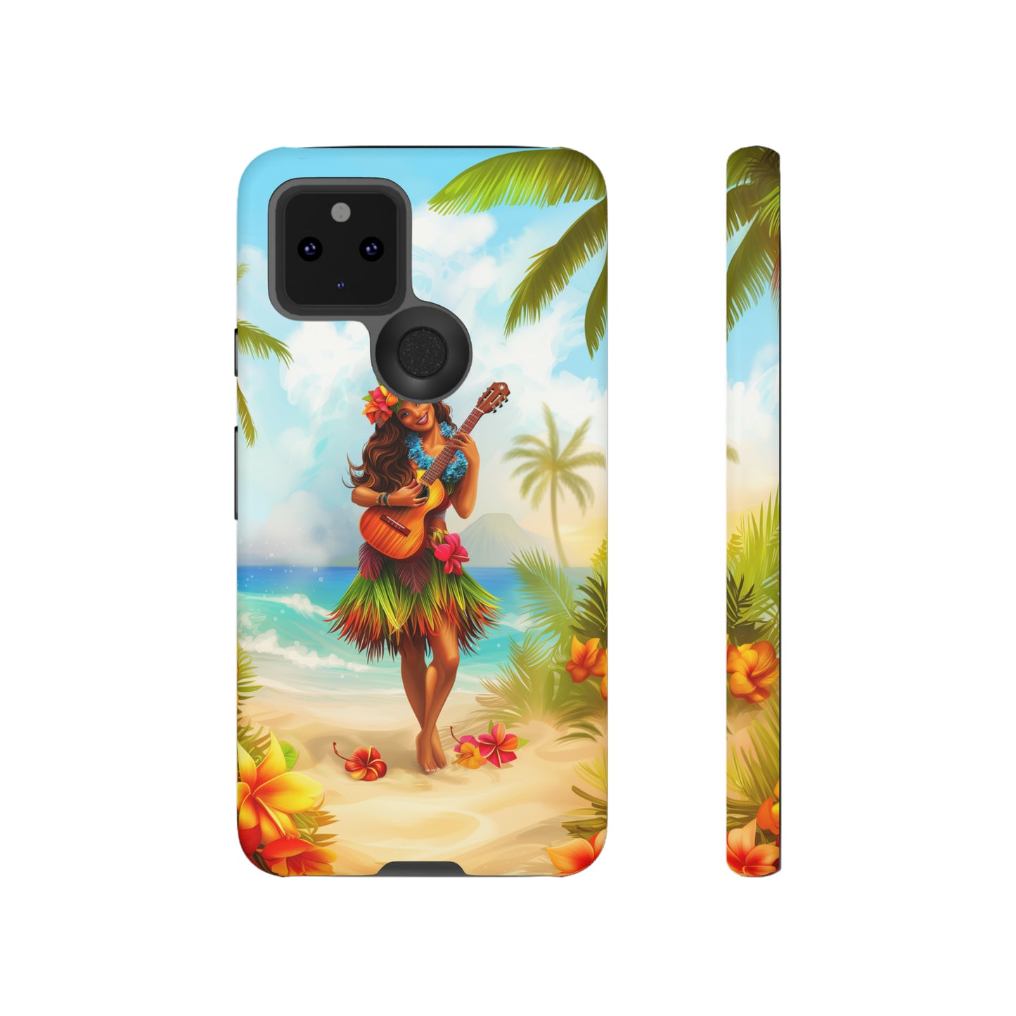Hula Girl Guitar Hawaiian Phone Case, Tropical, Hibiscus, Wireless Compatible, Protective Cell Phone Case for iPhone, Samsung, Pixel phones