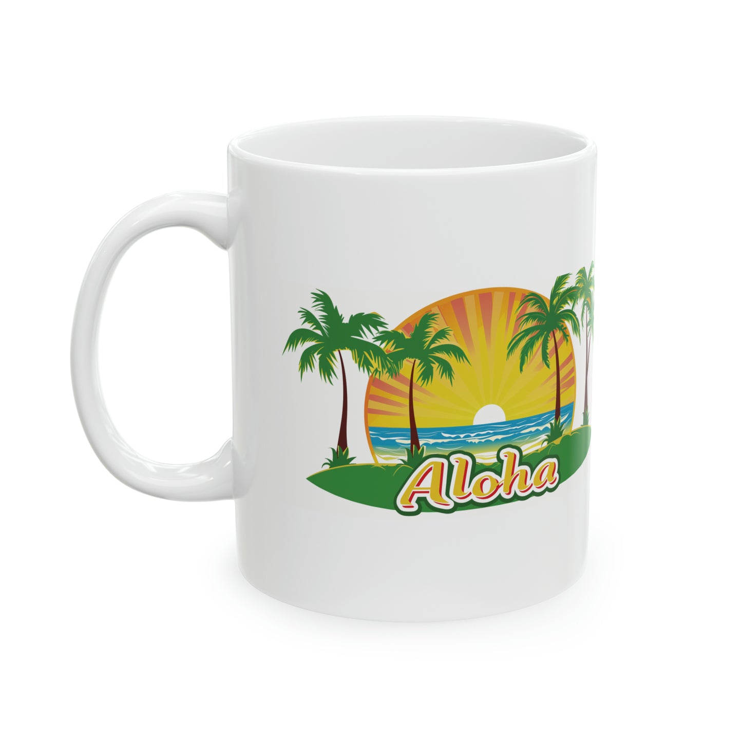 Aloha Yellow Green Sunset Hawaiian Ceramic Mug 11oz, Hawaii Mug, HI Mug, Aloha Mug, 808 Mug, Island Mug, Tropical Mug, Coffee Mug