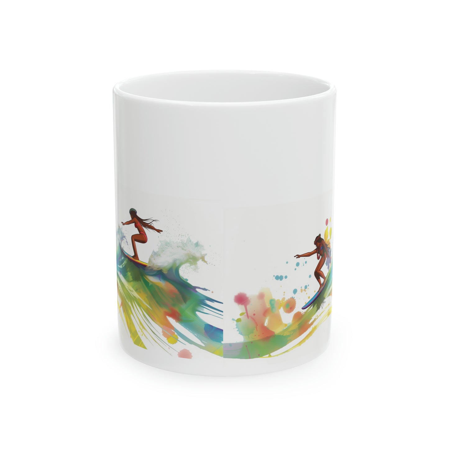 Rainbow Surfer Girls Colorful Hawaiian Ceramic Mug 11oz, Hawaii Mug, HI Mug, Aloha Mug, 808 Mug, Island Mug, Tropical Mug, Coffee Mug