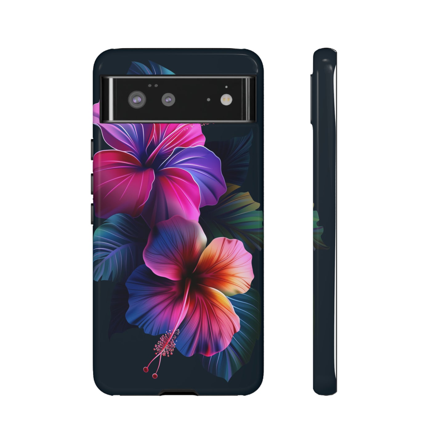 Hibiscus Neon Dark Hawaiian Tropical Phone Case, 808, Island Tropics, Wireless Compatible, Protective Cell Phone Case iPhone, Samsung, Pixel