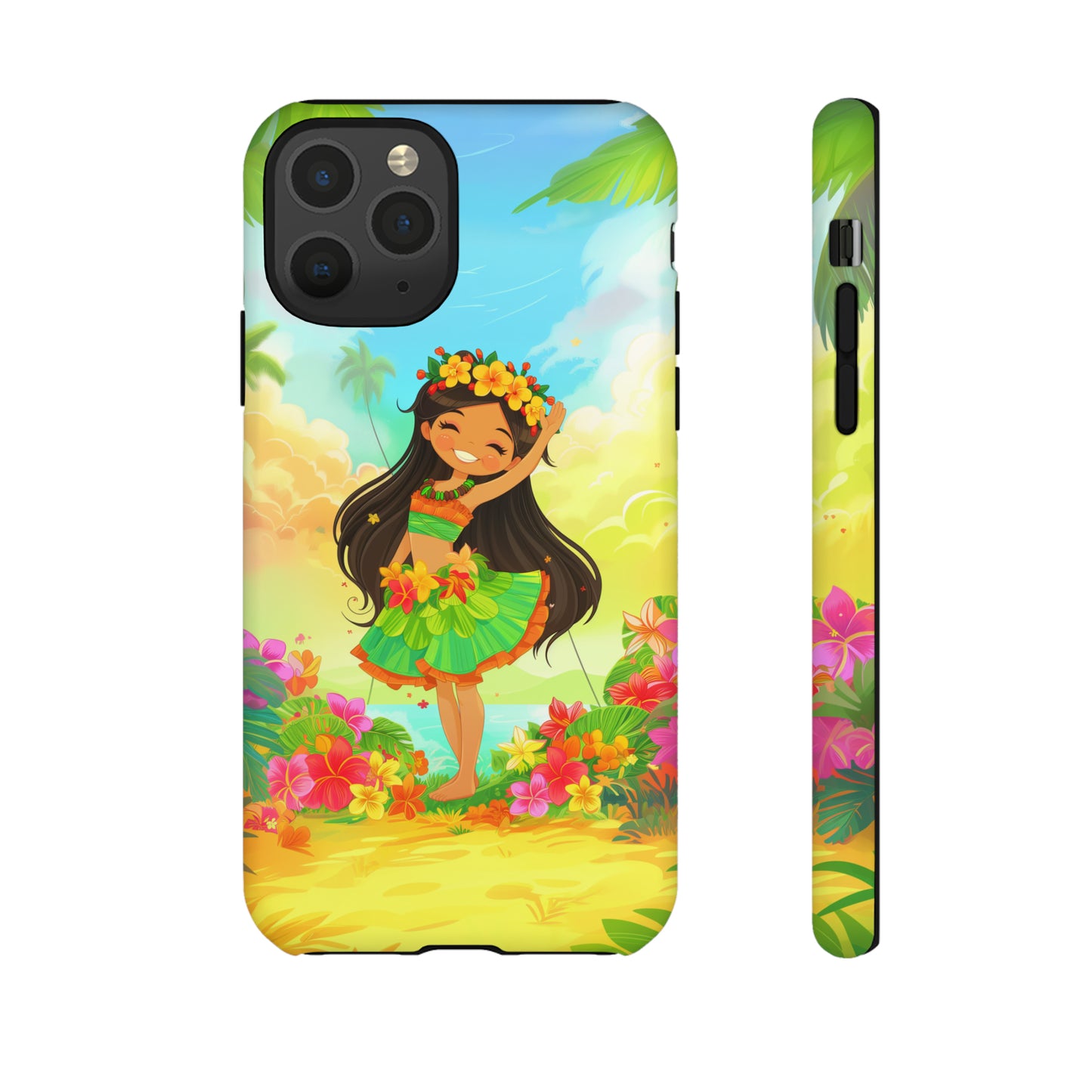 Cute Hula Girl Hawaiian Phone Case, Tropical, Hibiscus, Wireless Compatible, Protective Cell Phone Case for iPhone, Samsung, Pixel phones
