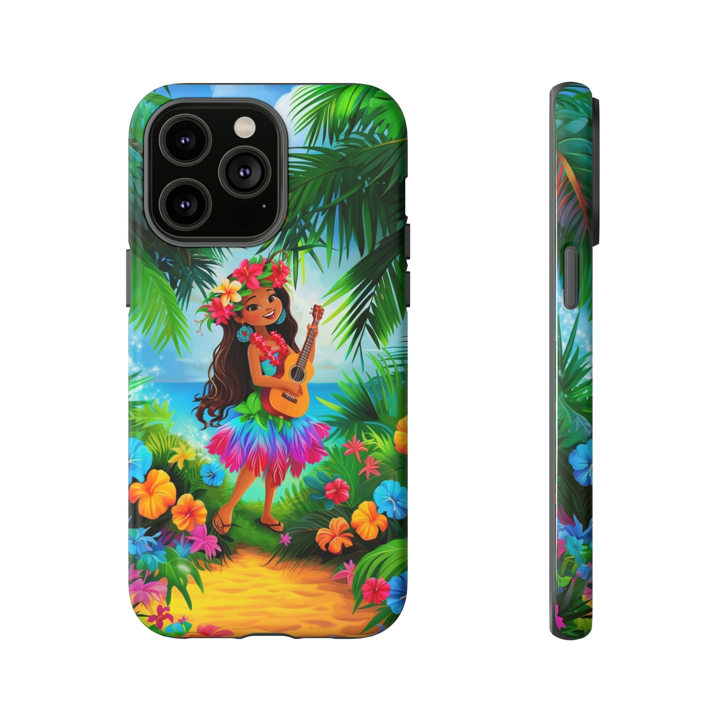 Hula Girl Ukulele Hawaiian Phone Case, Tropical, Hibiscus, Wireless Compatible, Protective Cell Phone Case for iPhone, Samsung, Pixel phones