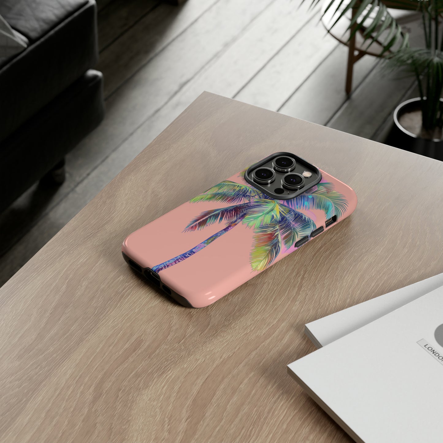 Pink Palm Tree Hawaiian Phone Case, Tropical, Hibiscus, Wireless Compatible, Protective Cell Phone Case for iPhone, Samsung, Pixel phones
