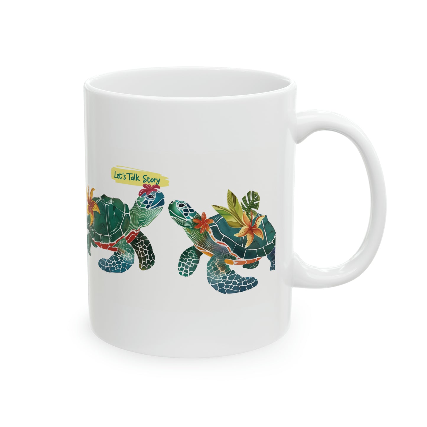 Let's Talk Story Turtles Honu Hibiscus Hawaiian Ceramic Mug 11oz, Hawaii Mug, HI Mug, Aloha Mug, 808 Mug, Island Mug, Tropical Coffee Mug