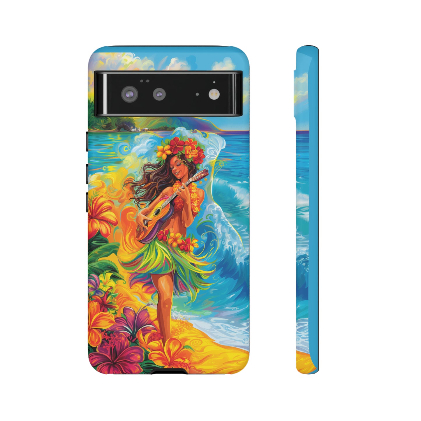 Ukulele Hula Girl Hawaiian Phone Case, Tropical, Hibiscus, Wireless Compatible, Protective Cell Phone Case for iPhone, Samsung, Pixel phones