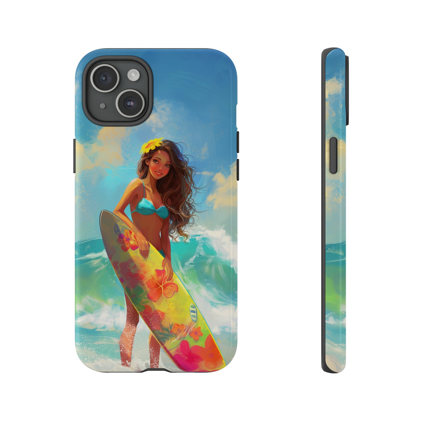 Surfer Girl Hawaiian Phone Case, Tropical, Hibiscus, Wireless Compatible, Protective Cell Phone Case for iPhone, Samsung, Pixel phones