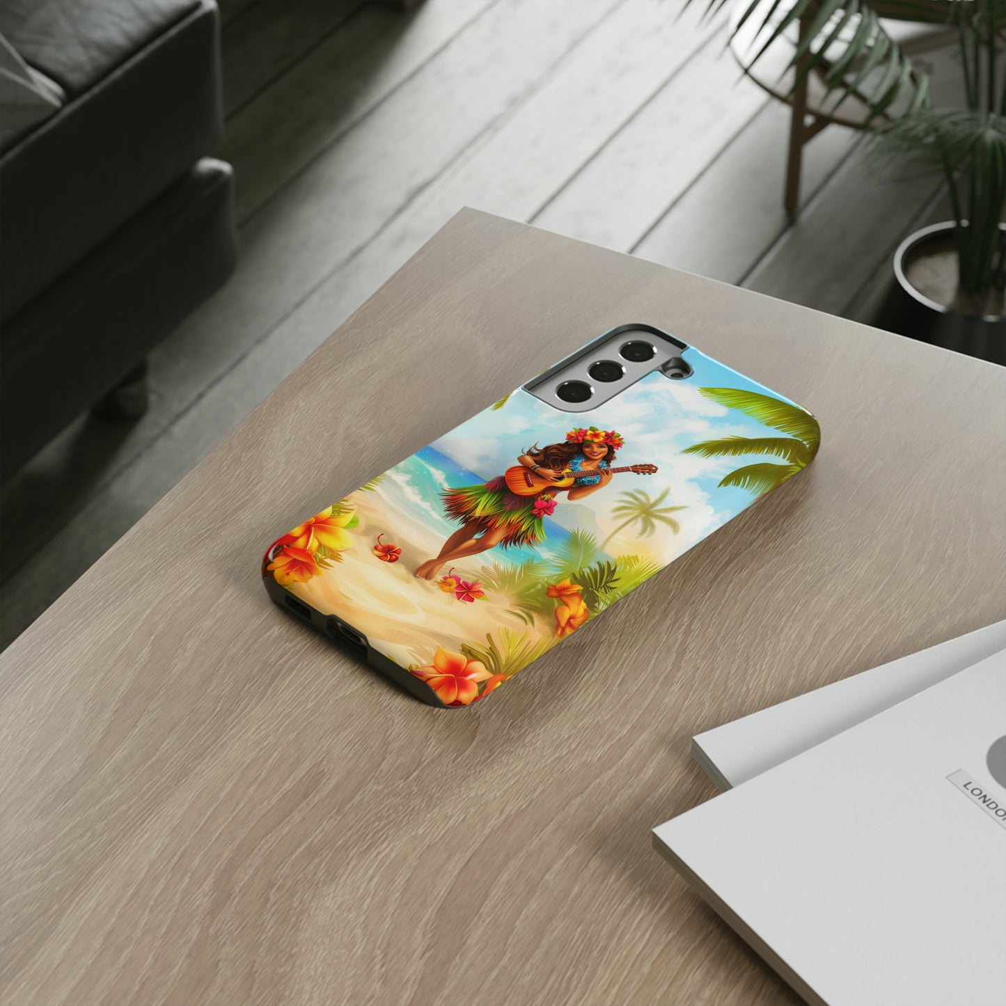 Hula Girl Guitar Hawaiian Phone Case, Tropical, Hibiscus, Wireless Compatible, Protective Cell Phone Case for iPhone, Samsung, Pixel phones