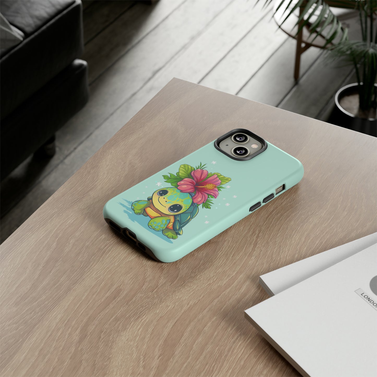 Cute Turtle Hawaiian Phone Case, Tropical, Hibiscus, Wireless Compatible, Protective Cell Phone Case for iPhone, Samsung, Pixel phones